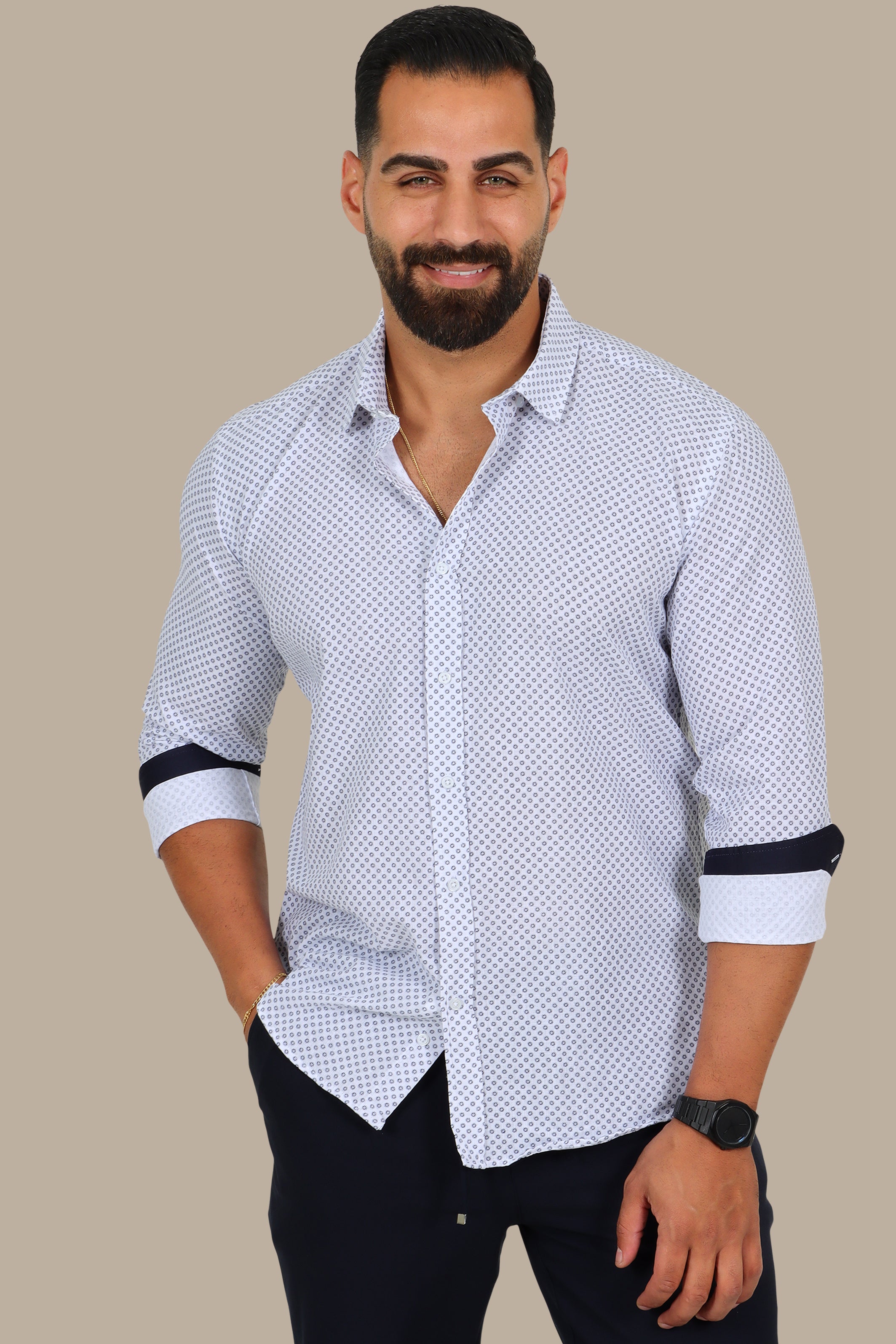 Navy Printed Shirt – Circle Flowers