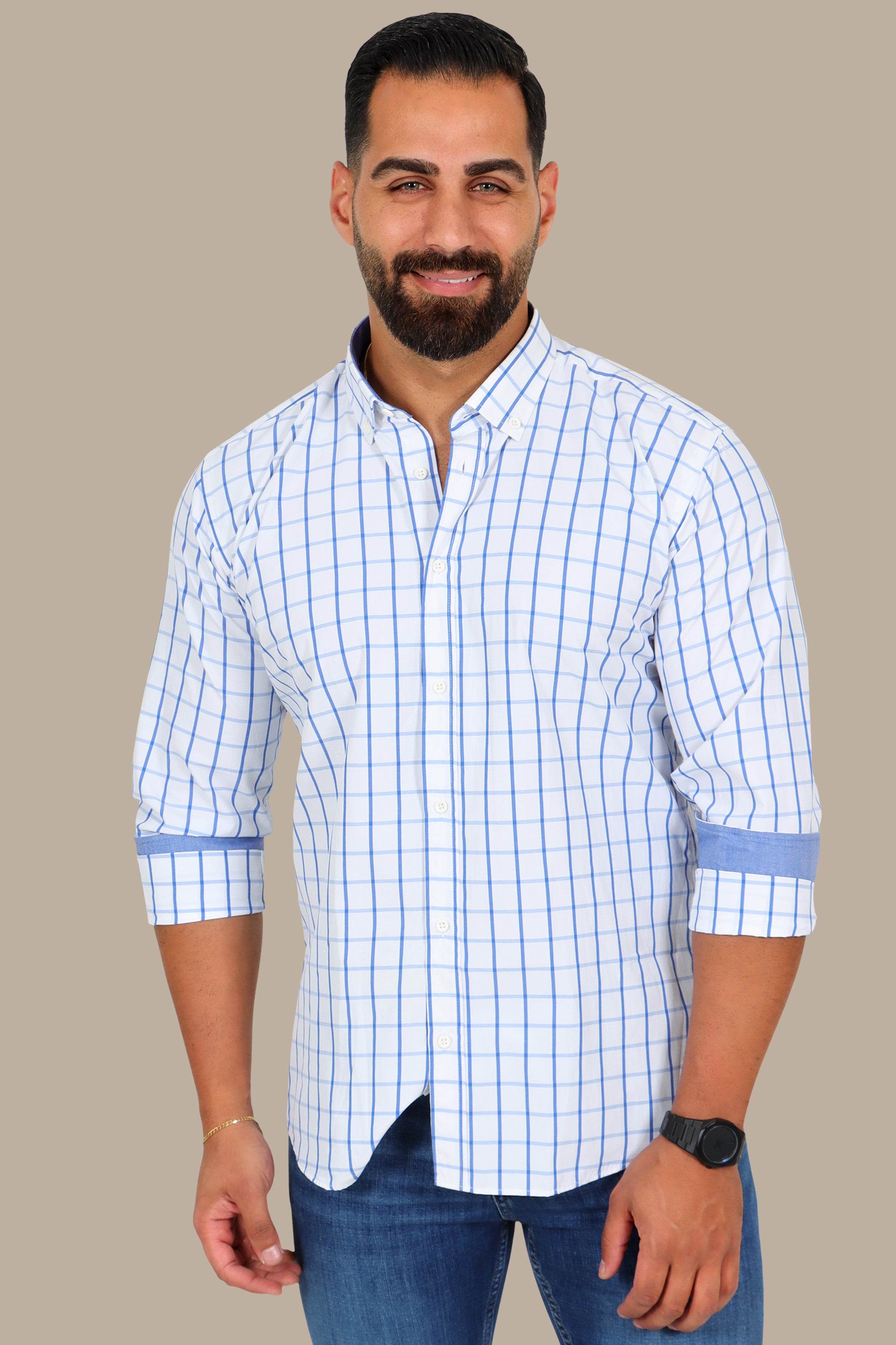 White Medium-Checked Shirt – Button Down