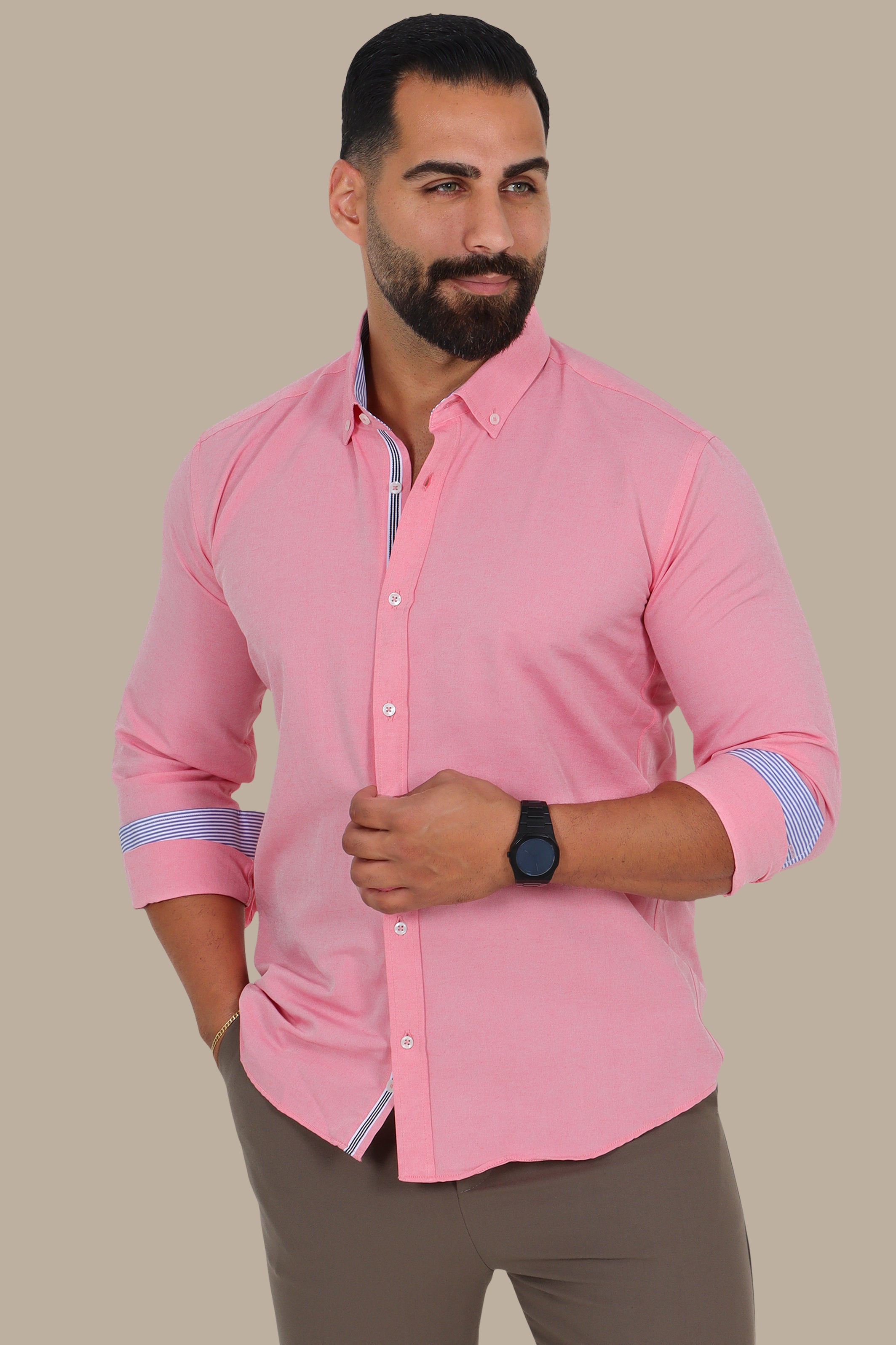 Casual Oxford Button-Down Shirt in Pink