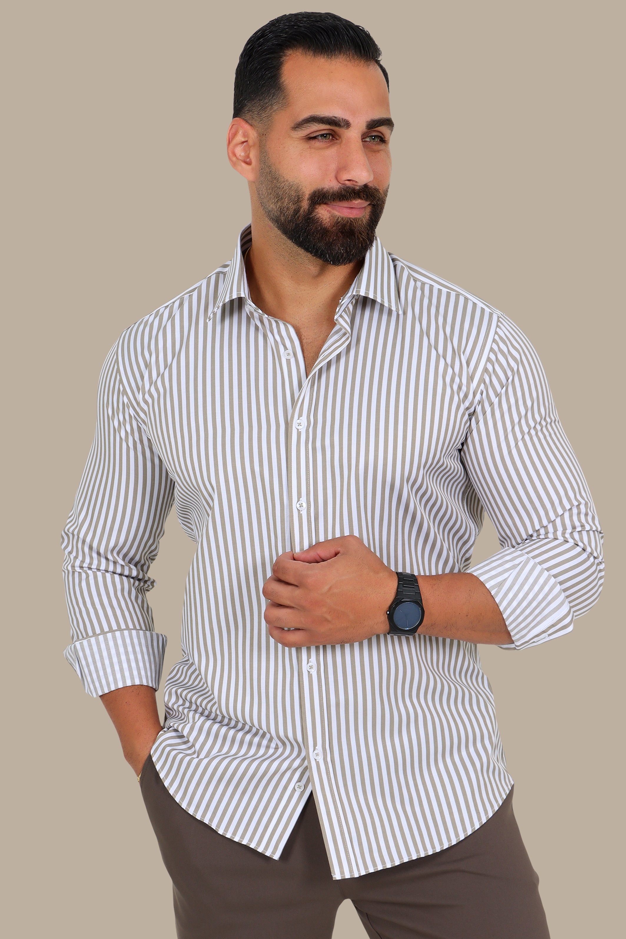 Classic Pinstripe Shirt with Beige Stripes