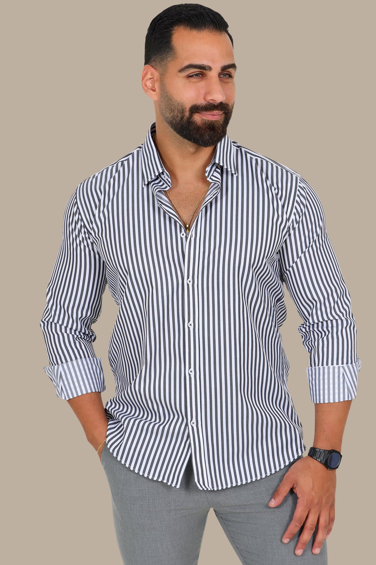 Shirt with Medium-Width Pinstripes