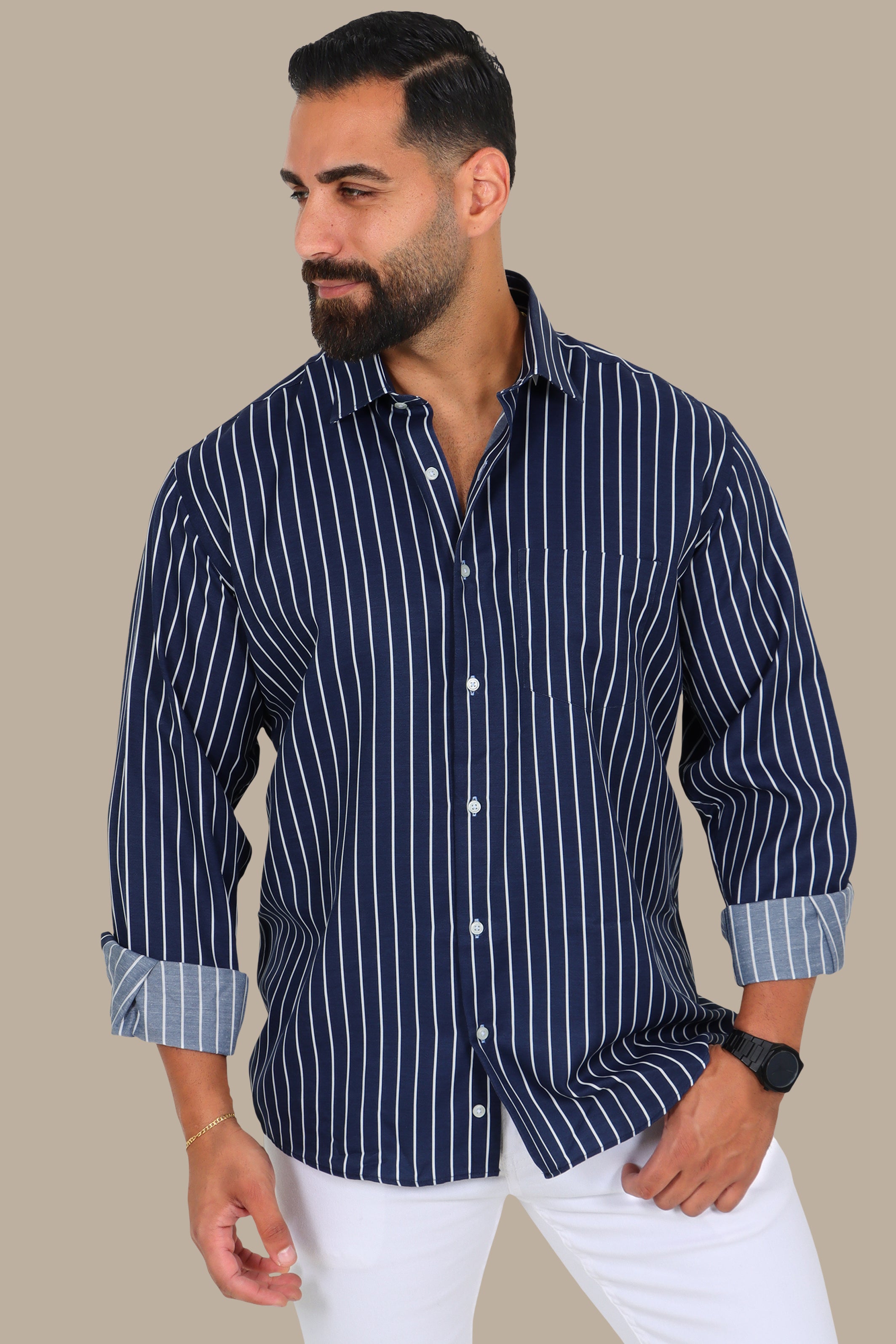 Classic Pinstripe Shirt in Navy