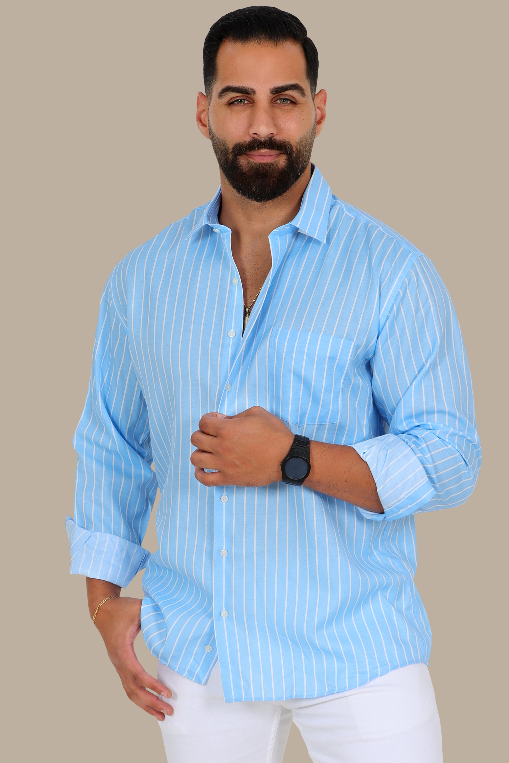 Light Blue Pinstripe Button-Down Shirt