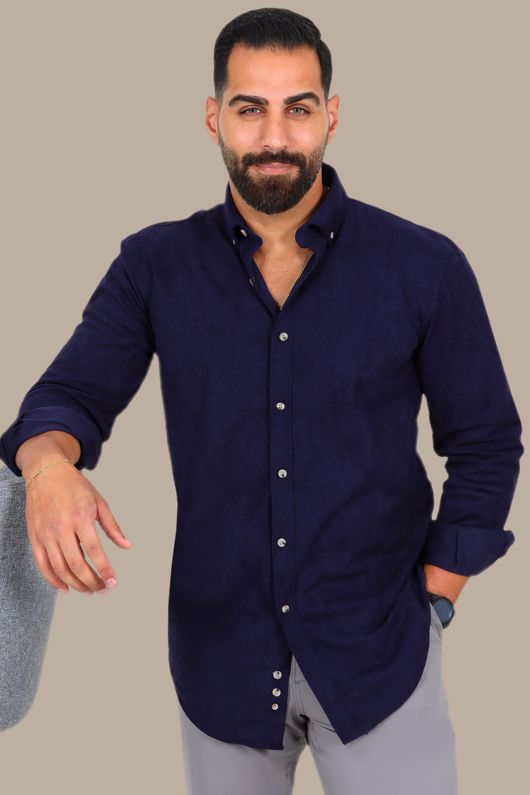 Navy Thin Corduroy Shirt – Button Down
