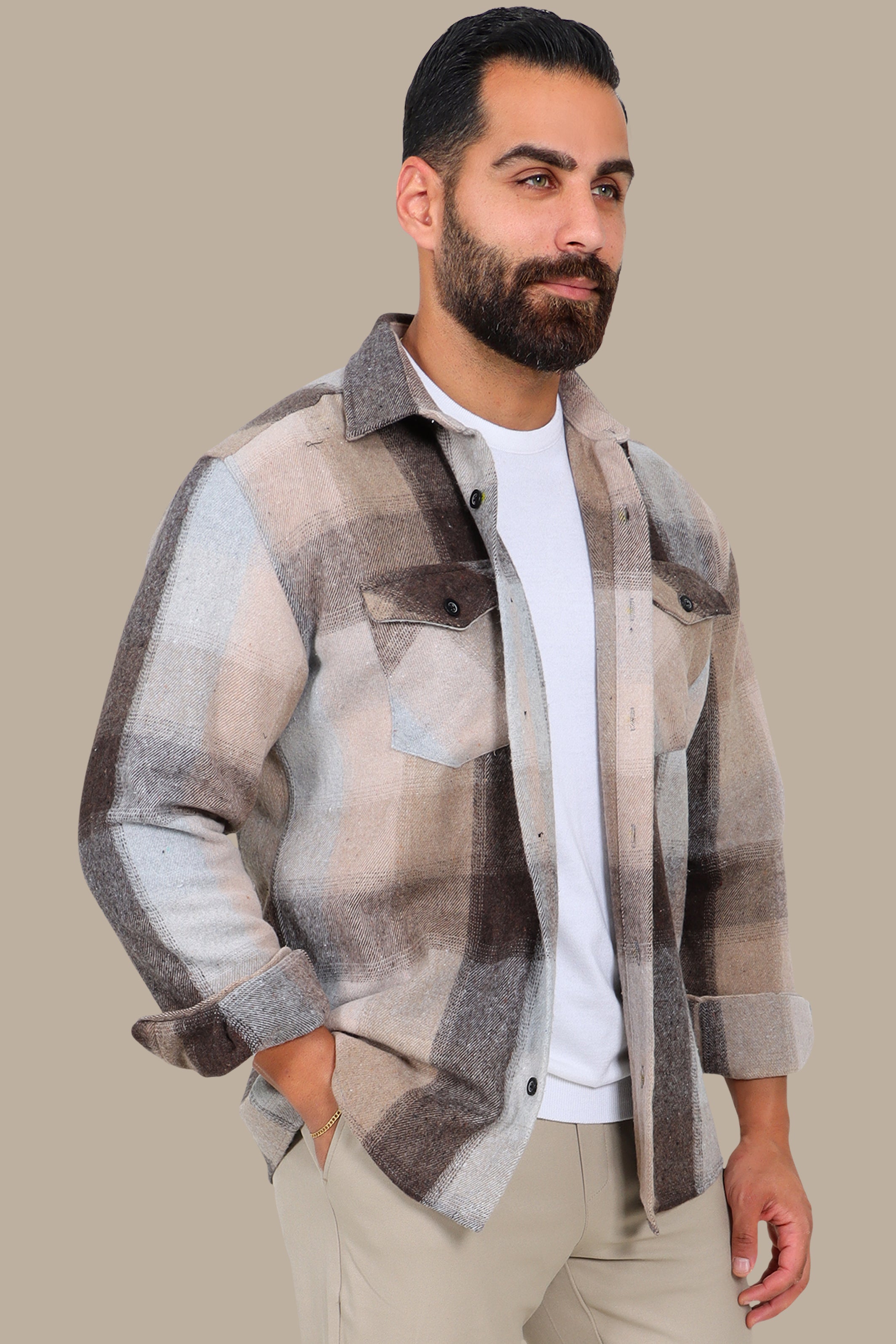 Rugged Essentials: Brown Two-Pocket Overshirt