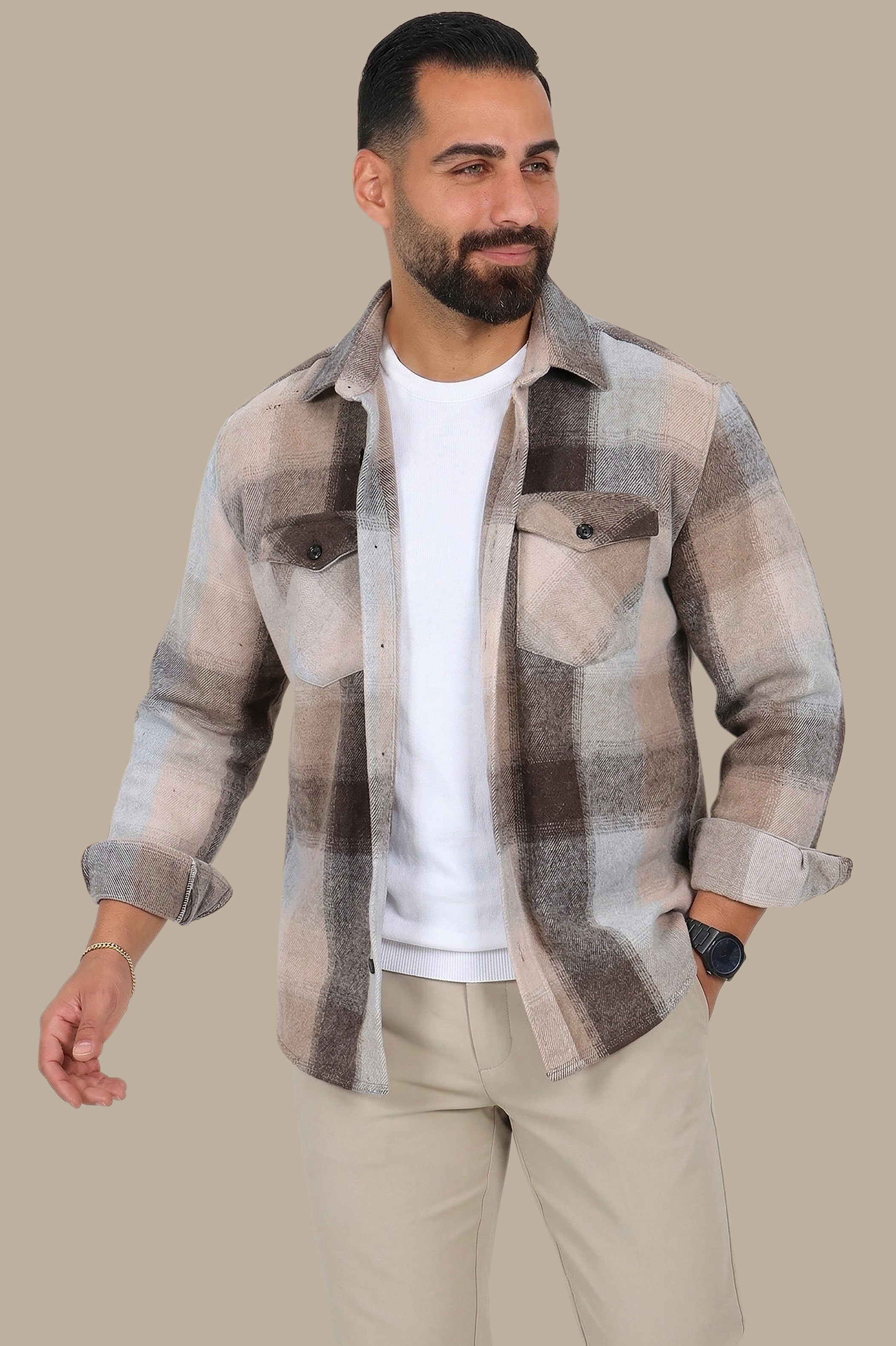 Rugged Essentials: Brown Two-Pocket Overshirt