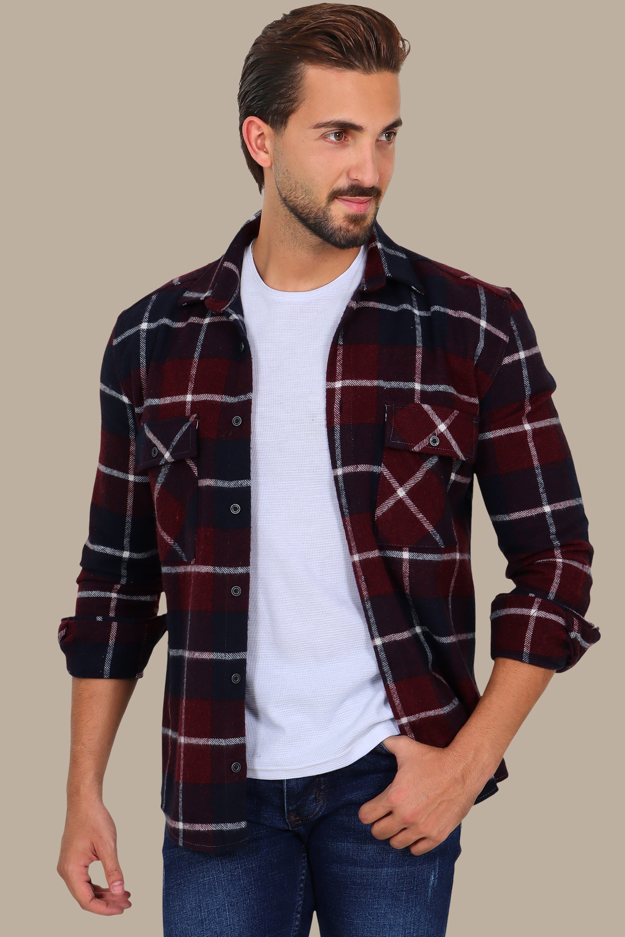 Overshirt with Two Pockets Burgundy