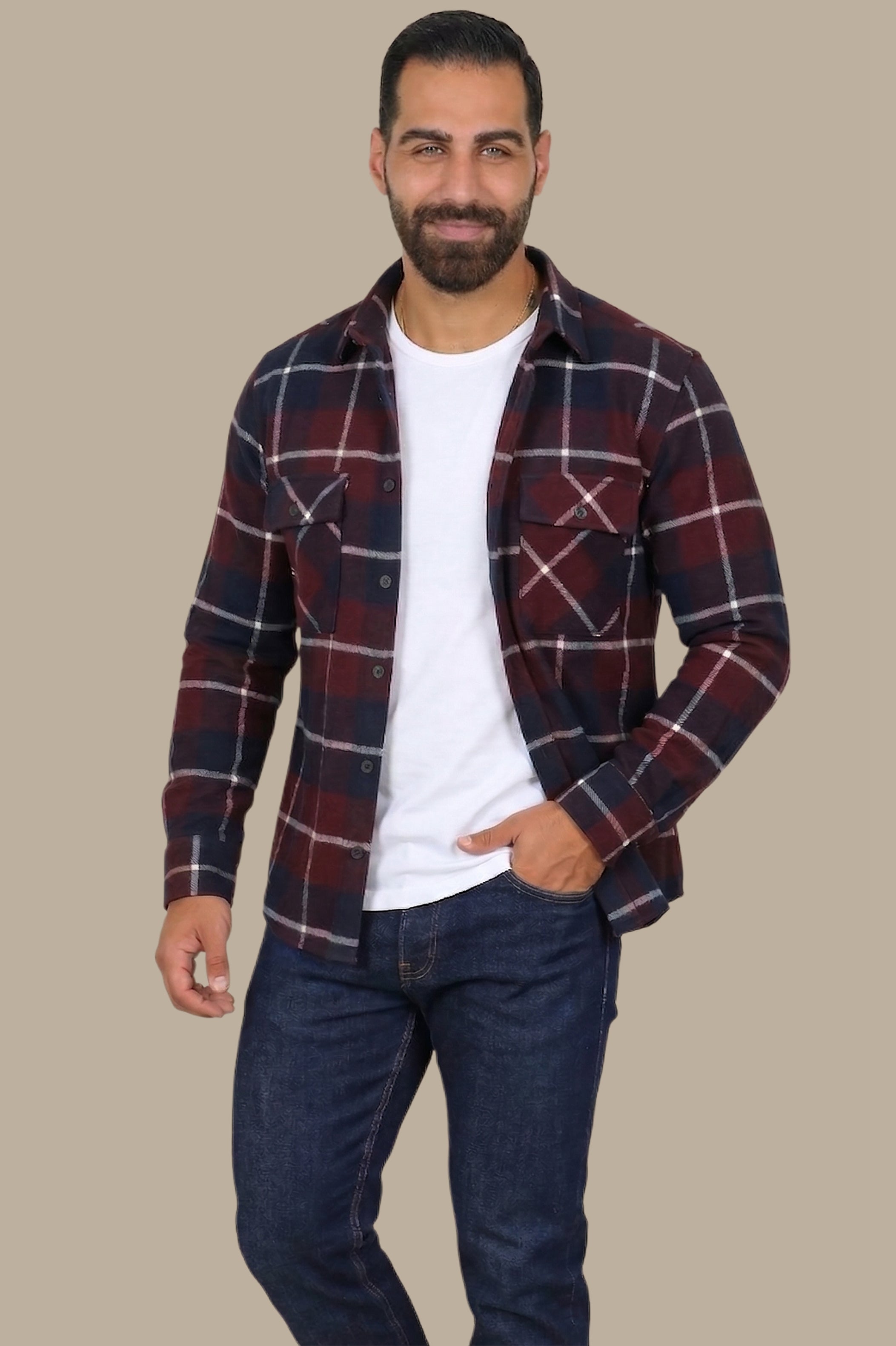 Overshirt with Two Pockets Burgundy