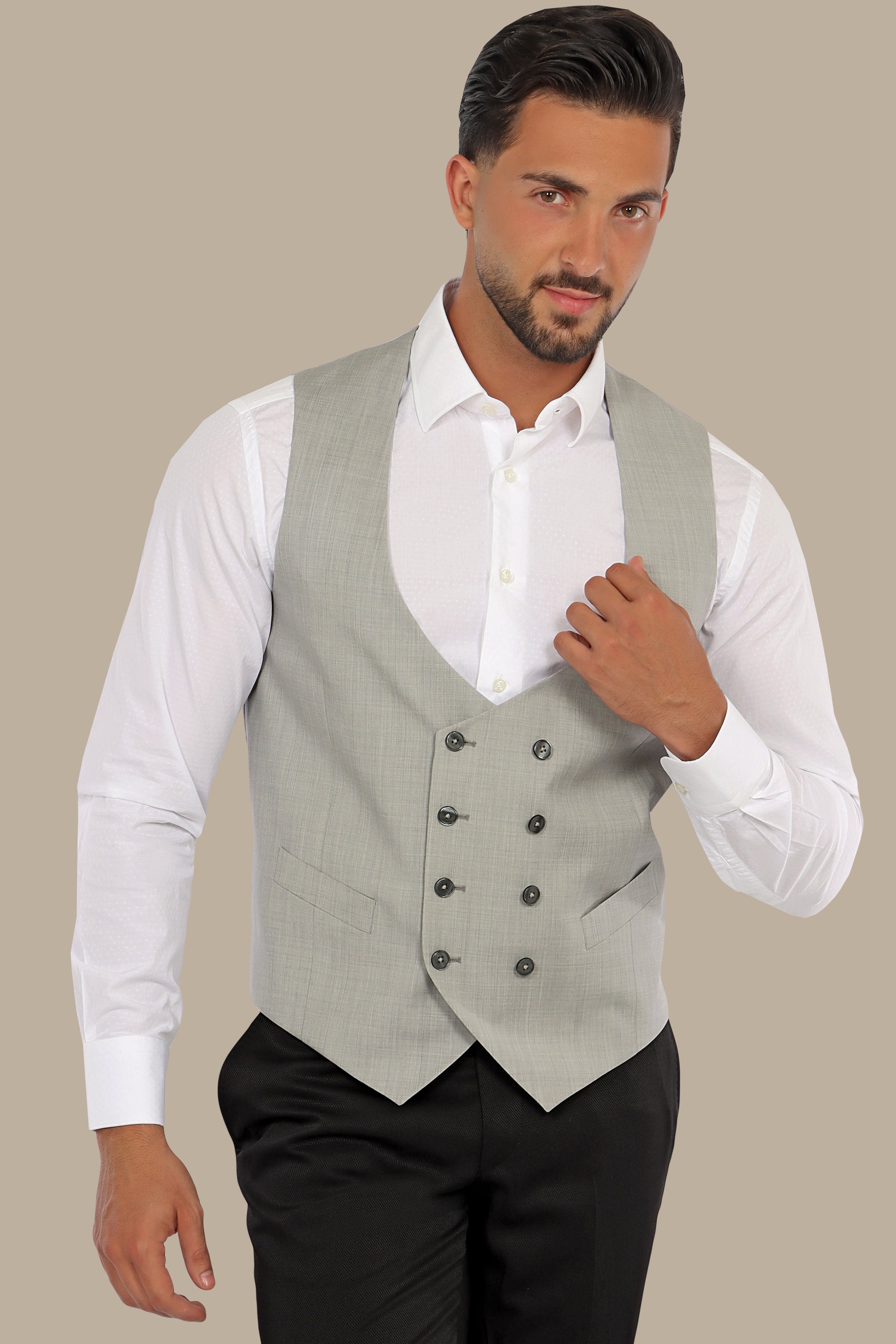 Sharp Sophistication: Double-Breasted Gray Vest