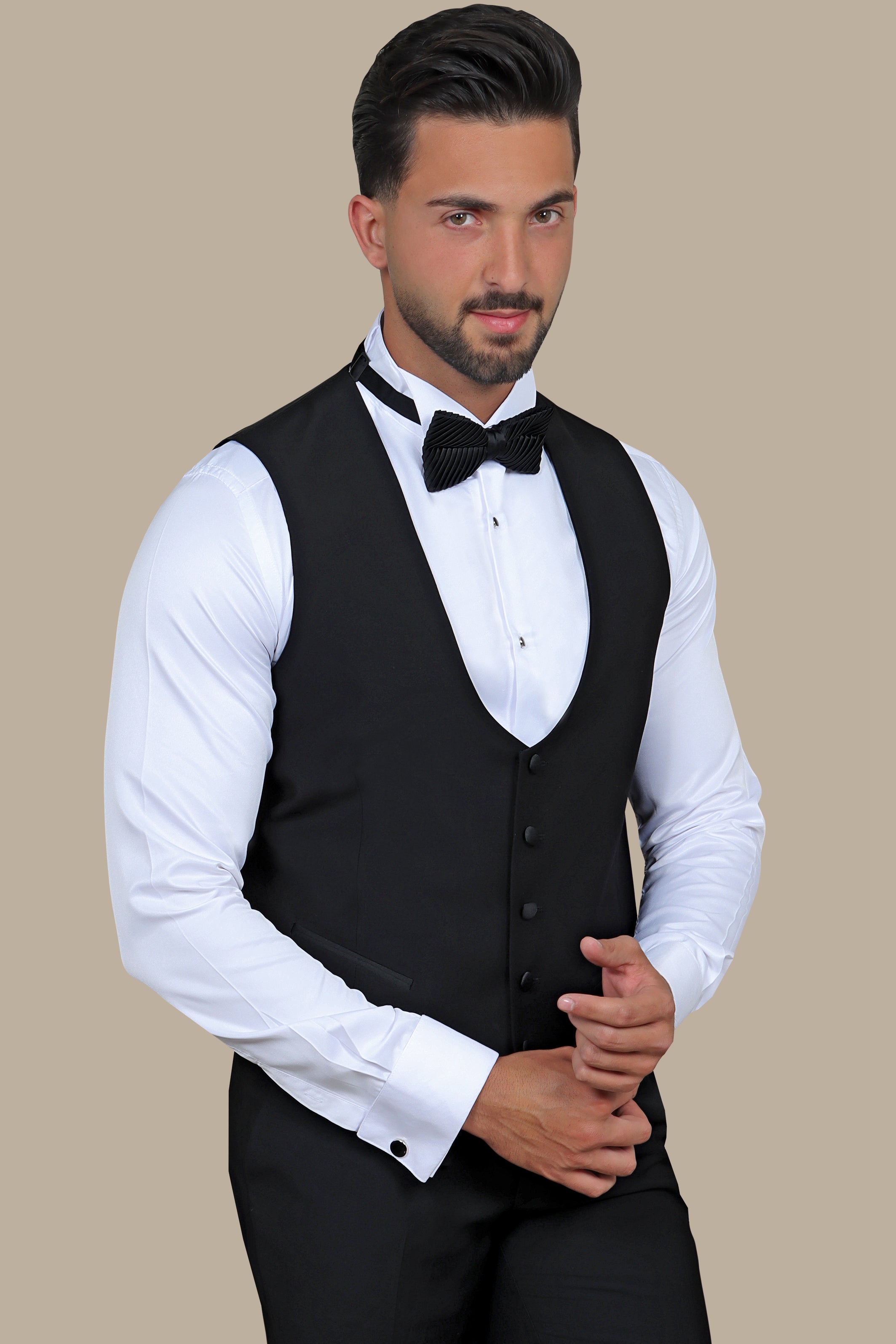 Classic Black R-Neck Vest: Sleek Sophistication