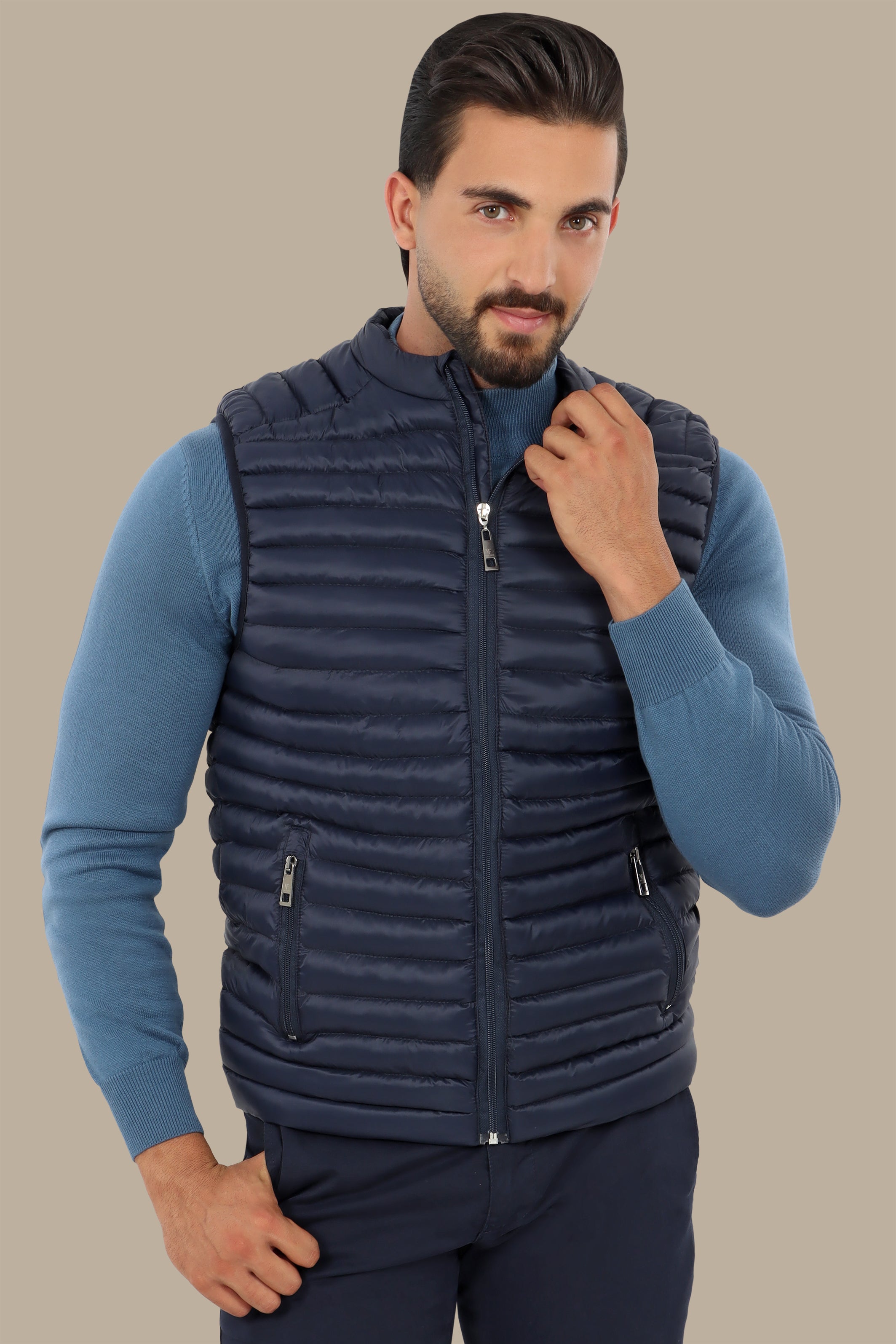 Midnight Luxe: Navy Padded Puffer Vest for Sleek Comfort