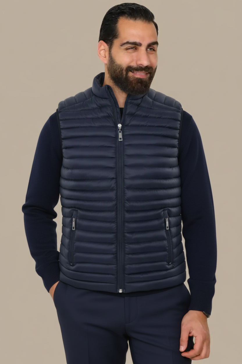 Midnight Luxe: Navy Padded Puffer Vest for Sleek Comfort