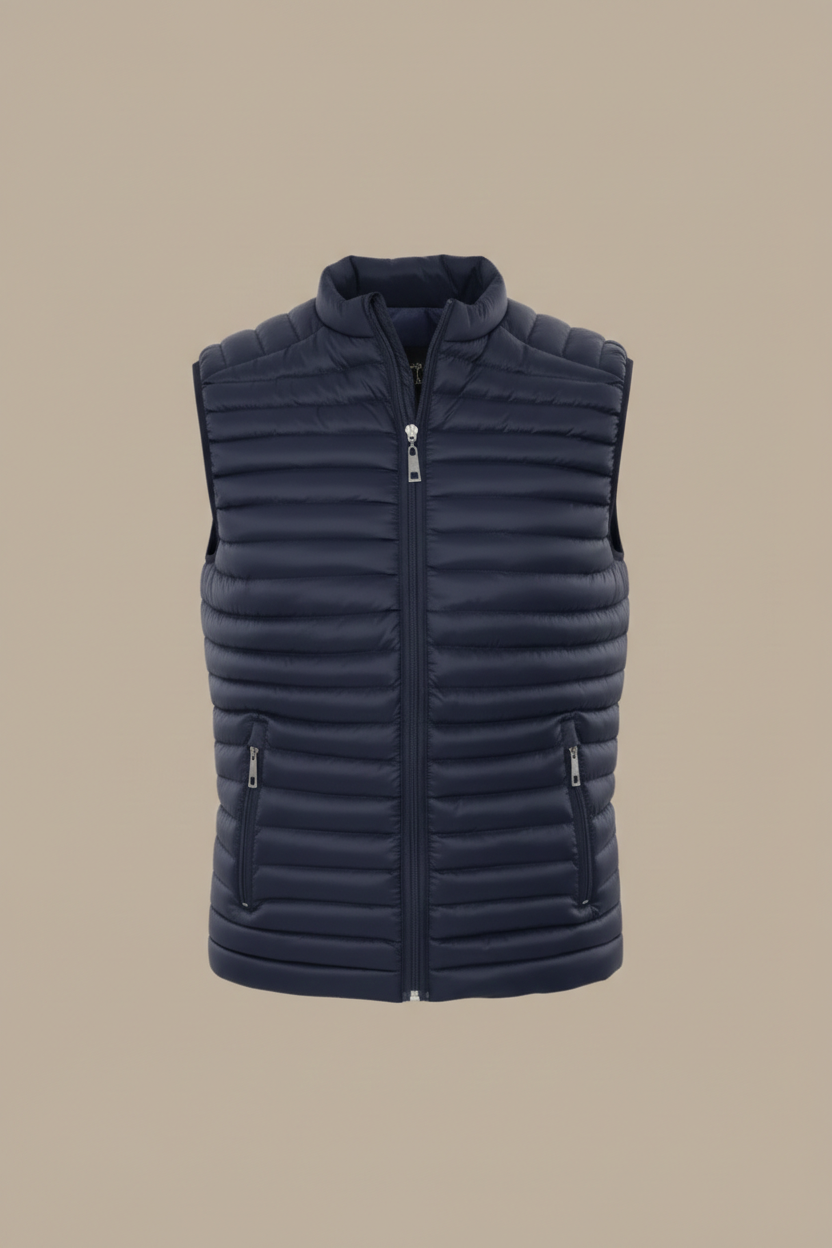 Midnight Luxe: Navy Padded Puffer Vest for Sleek Comfort