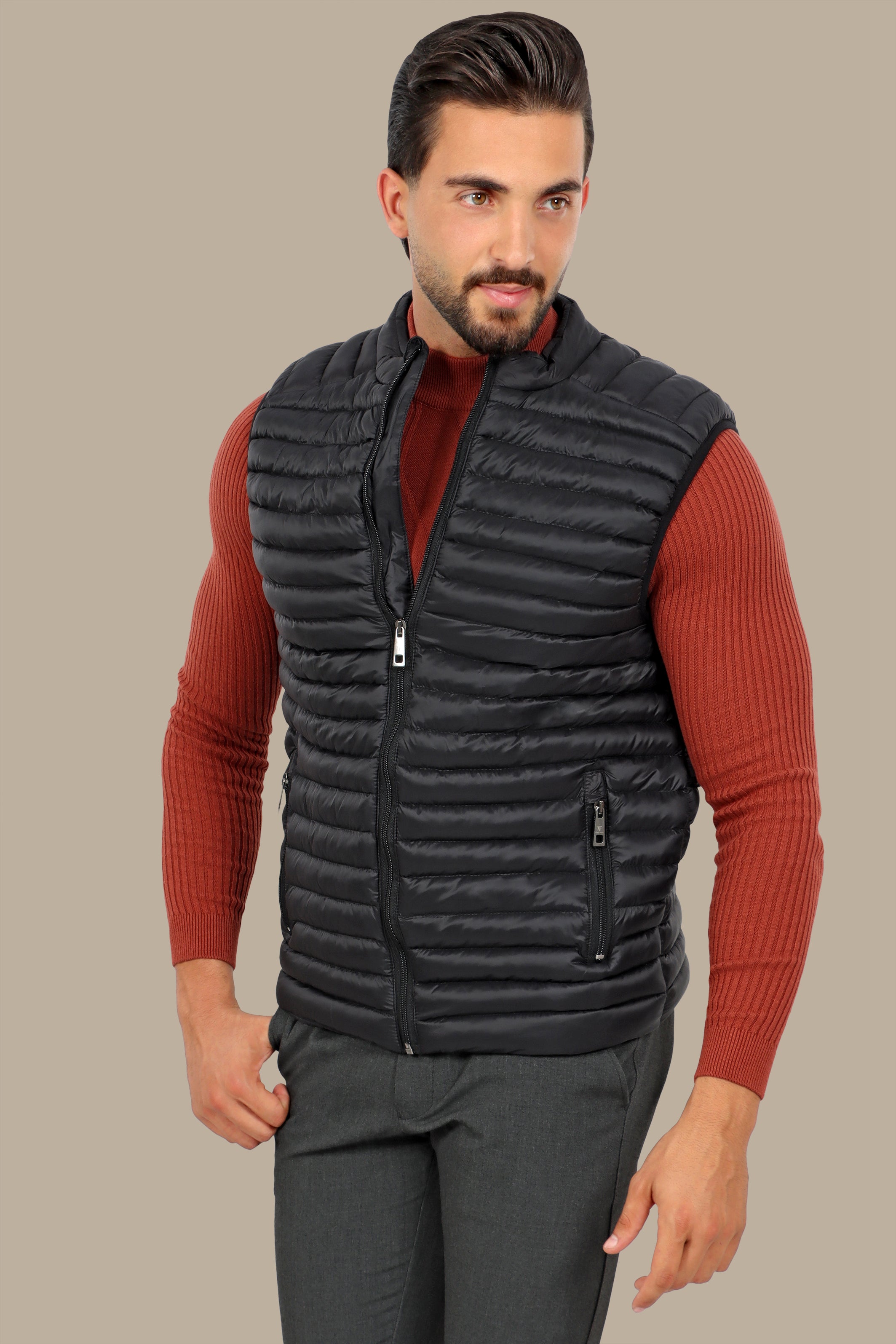 Nocturnal Trek: Black Padded Puffer Vest for Urban Explorations