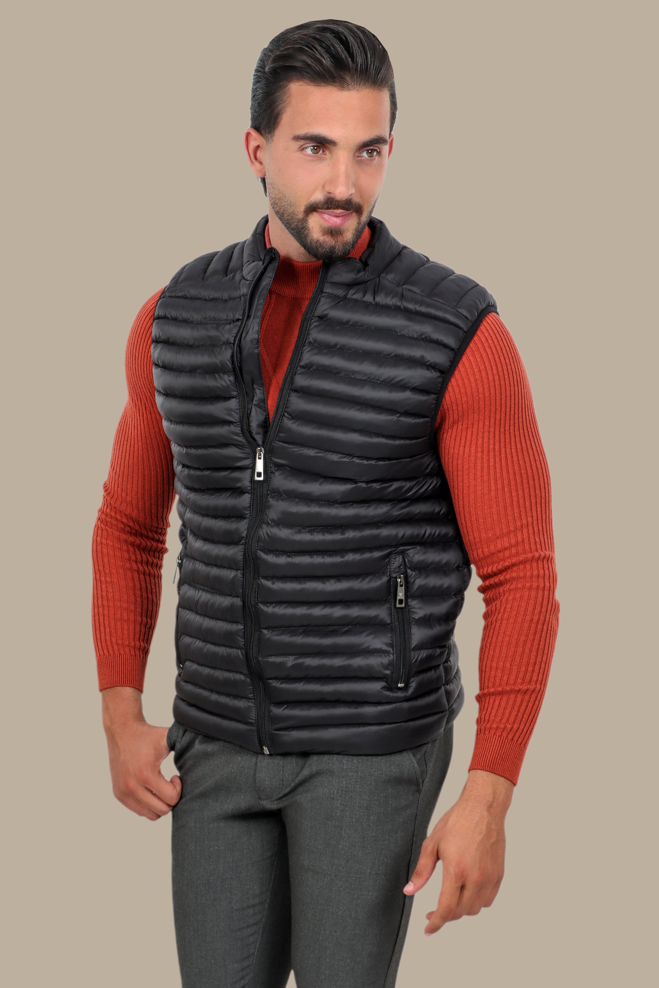 Nocturnal Trek: Black Padded Puffer Vest for Urban Explorations