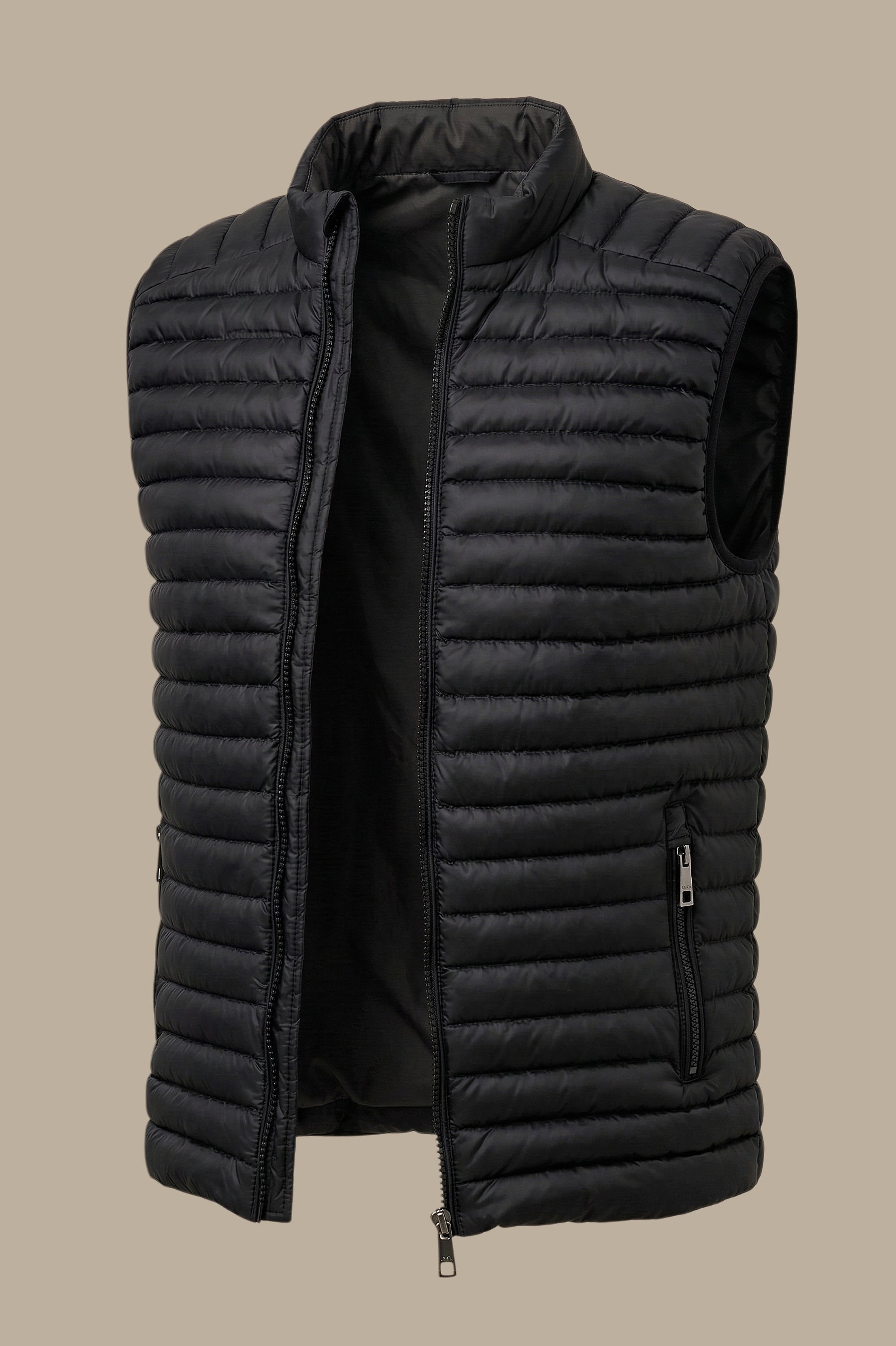 Nocturnal Trek: Black Padded Puffer Vest for Urban Explorations