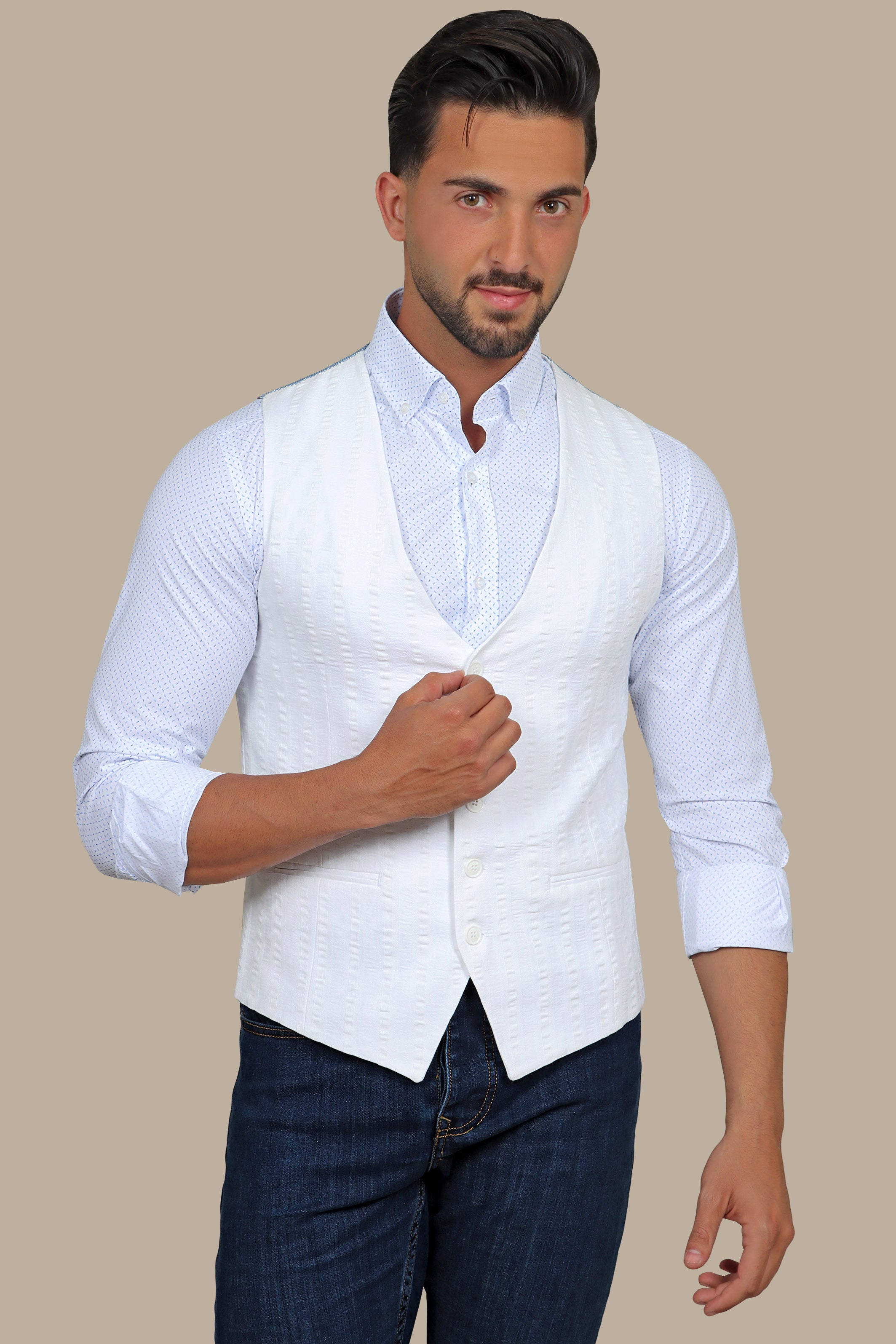 White Elegance: Enhancing with Vest Stripes