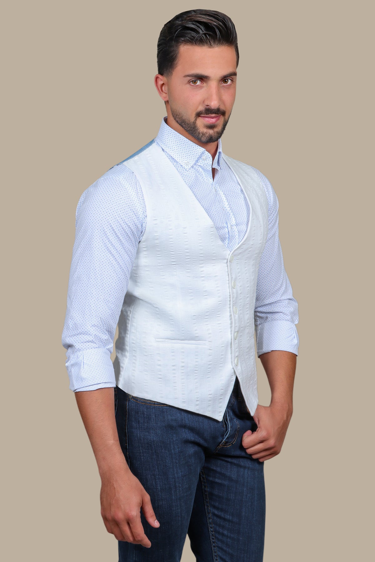 White Elegance: Enhancing with Vest Stripes