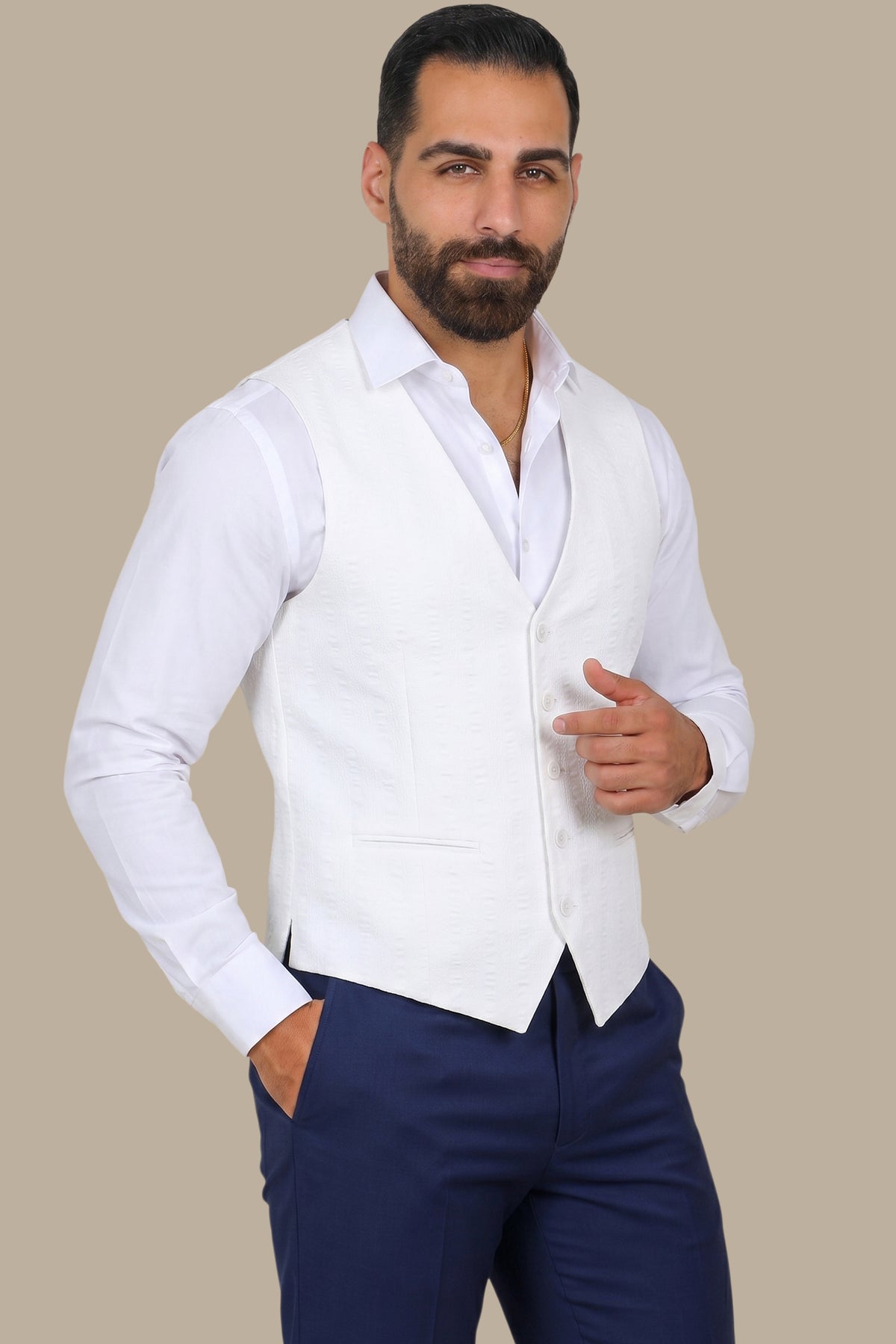White Elegance: Enhancing with Vest Stripes