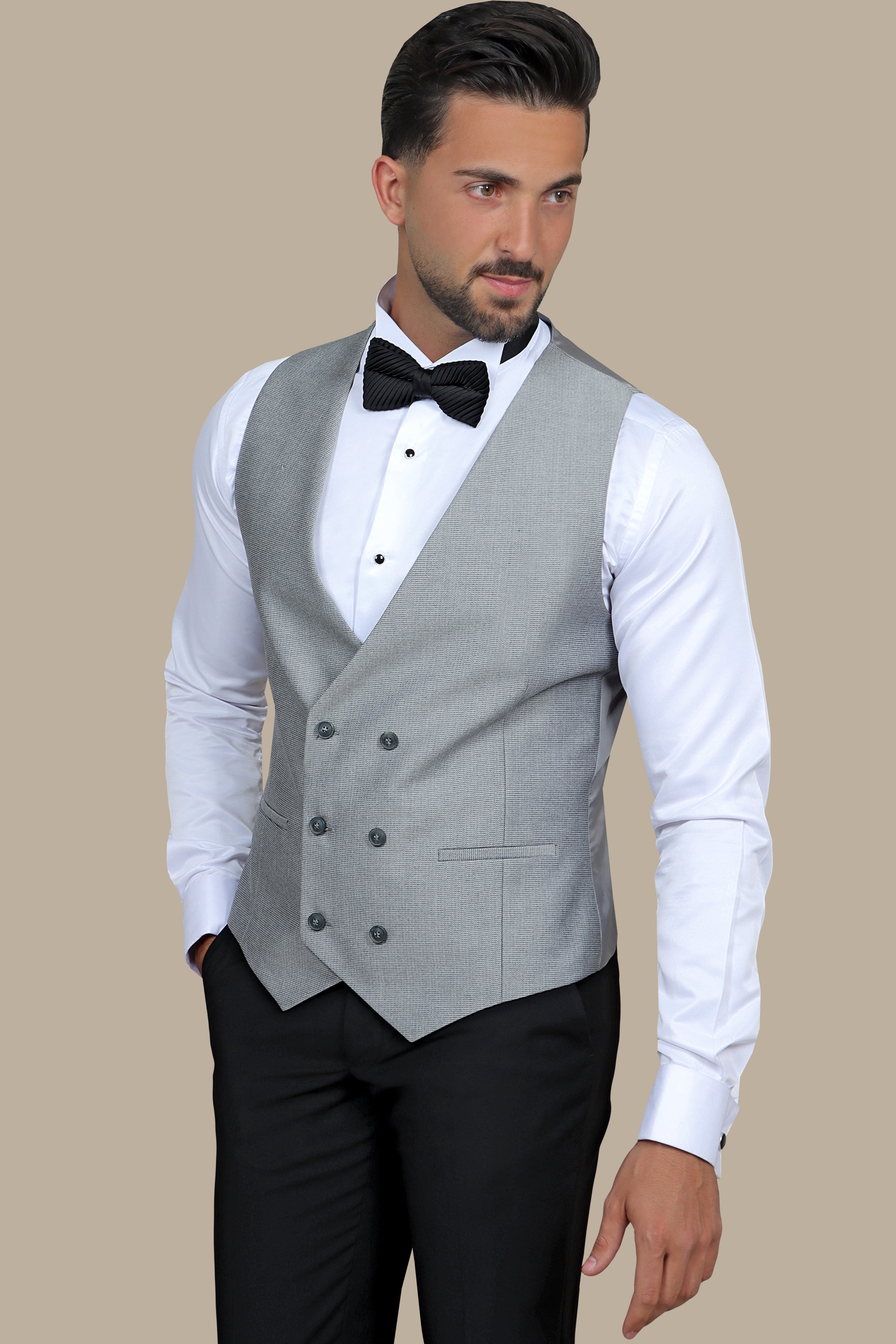 Structured Gray Double-Breasted Vest