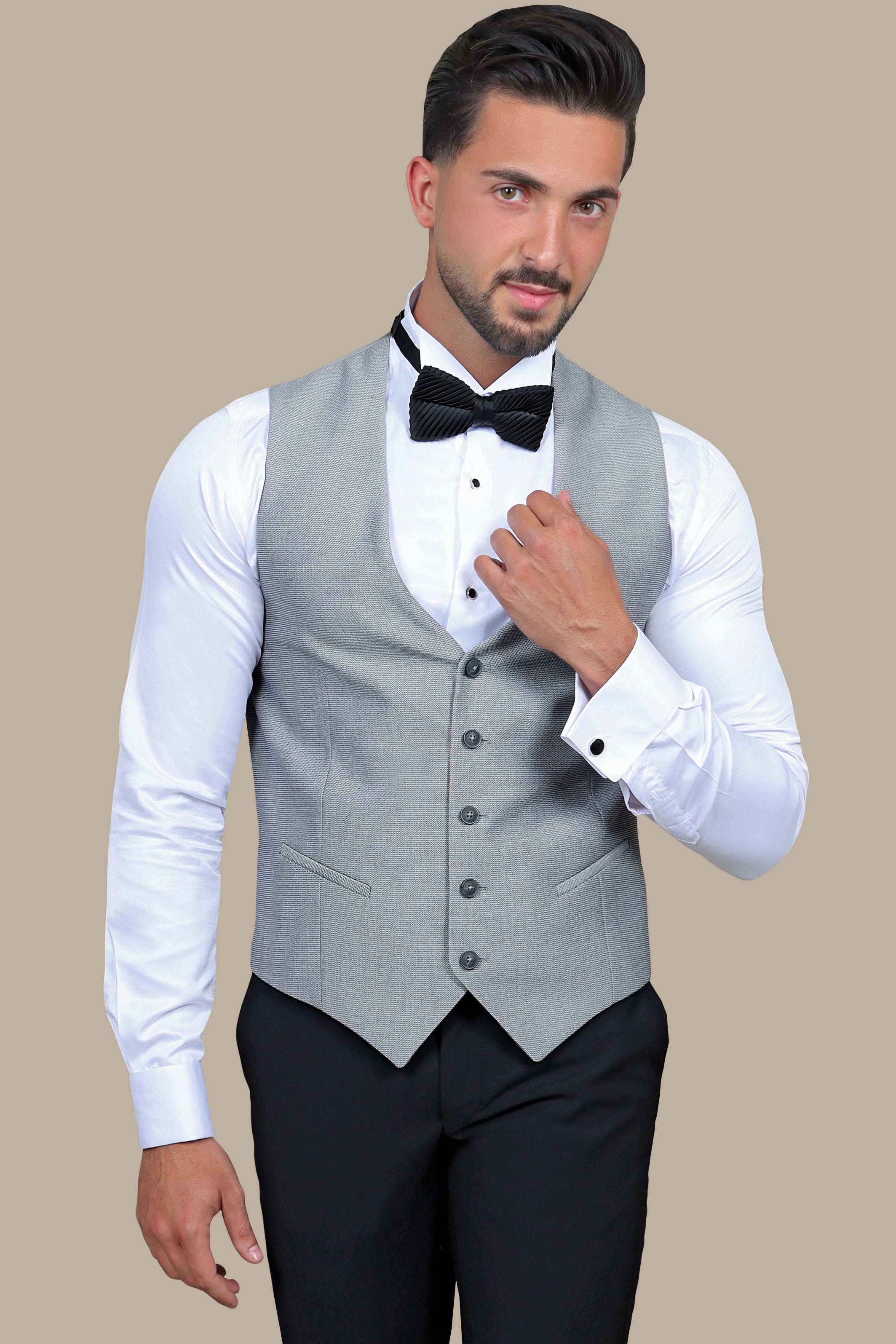 Structured Grey V-Neck Vest: Timeless Elegance