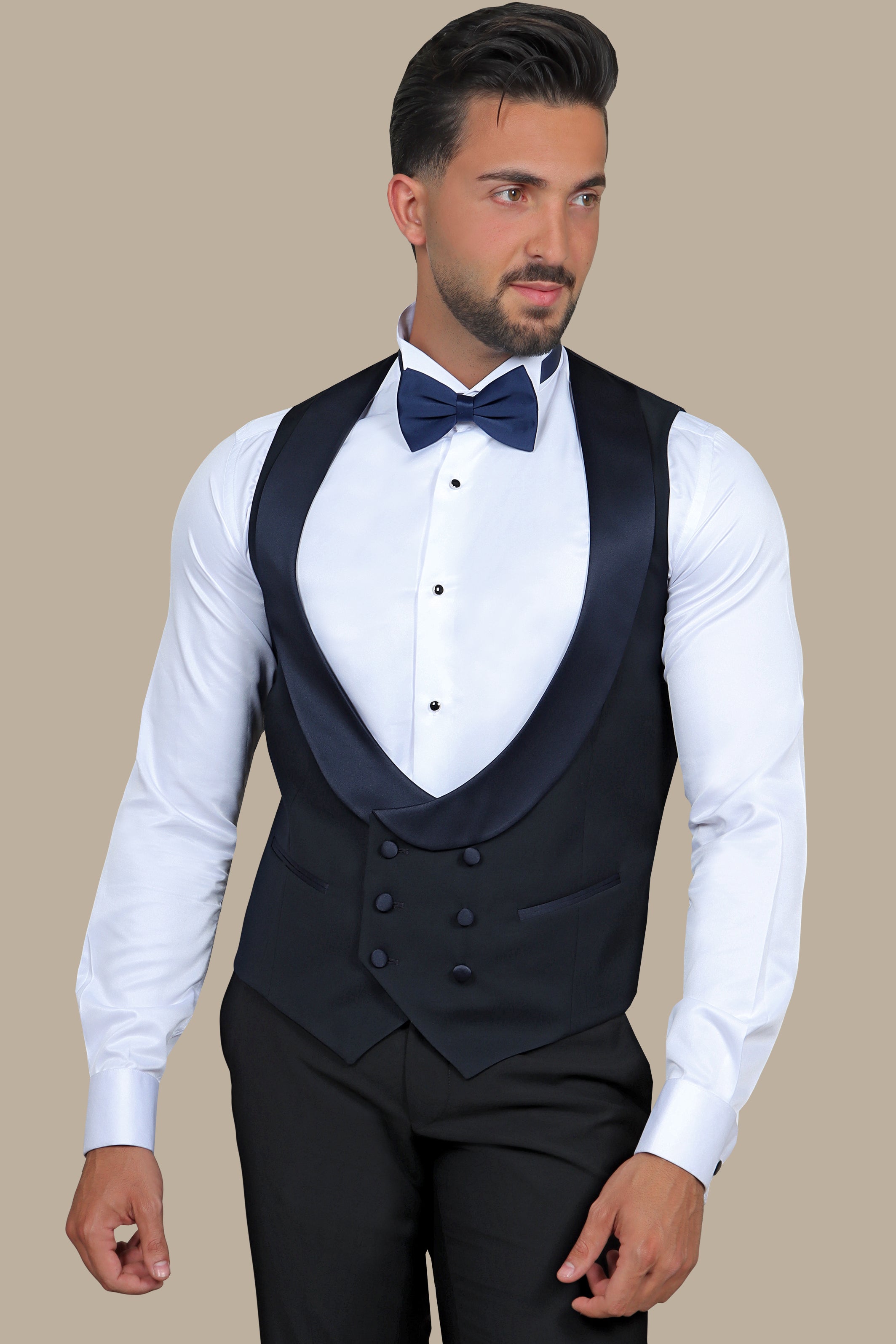 Navy Double-Breasted Shawl Collar Vest