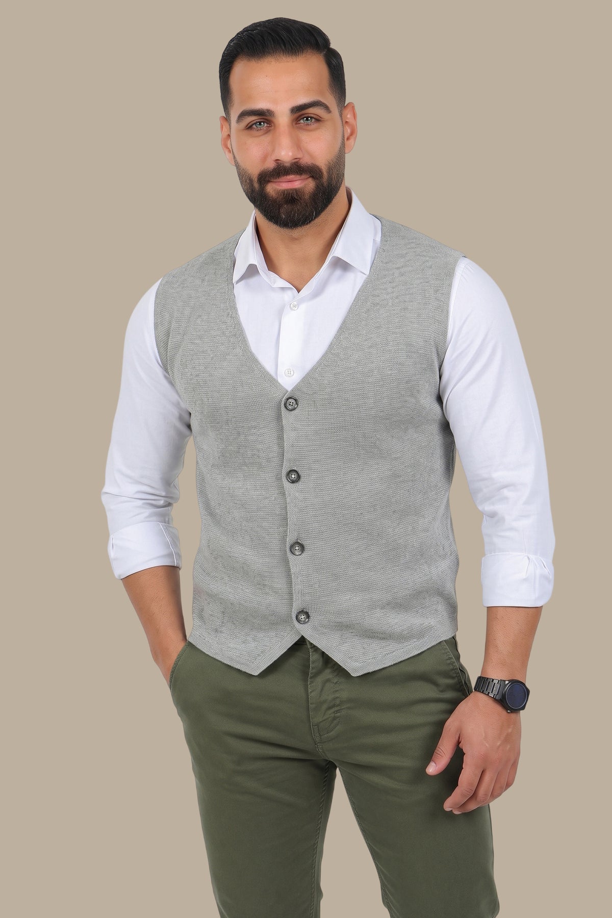 Cotton Casual Vest with 5 Buttons