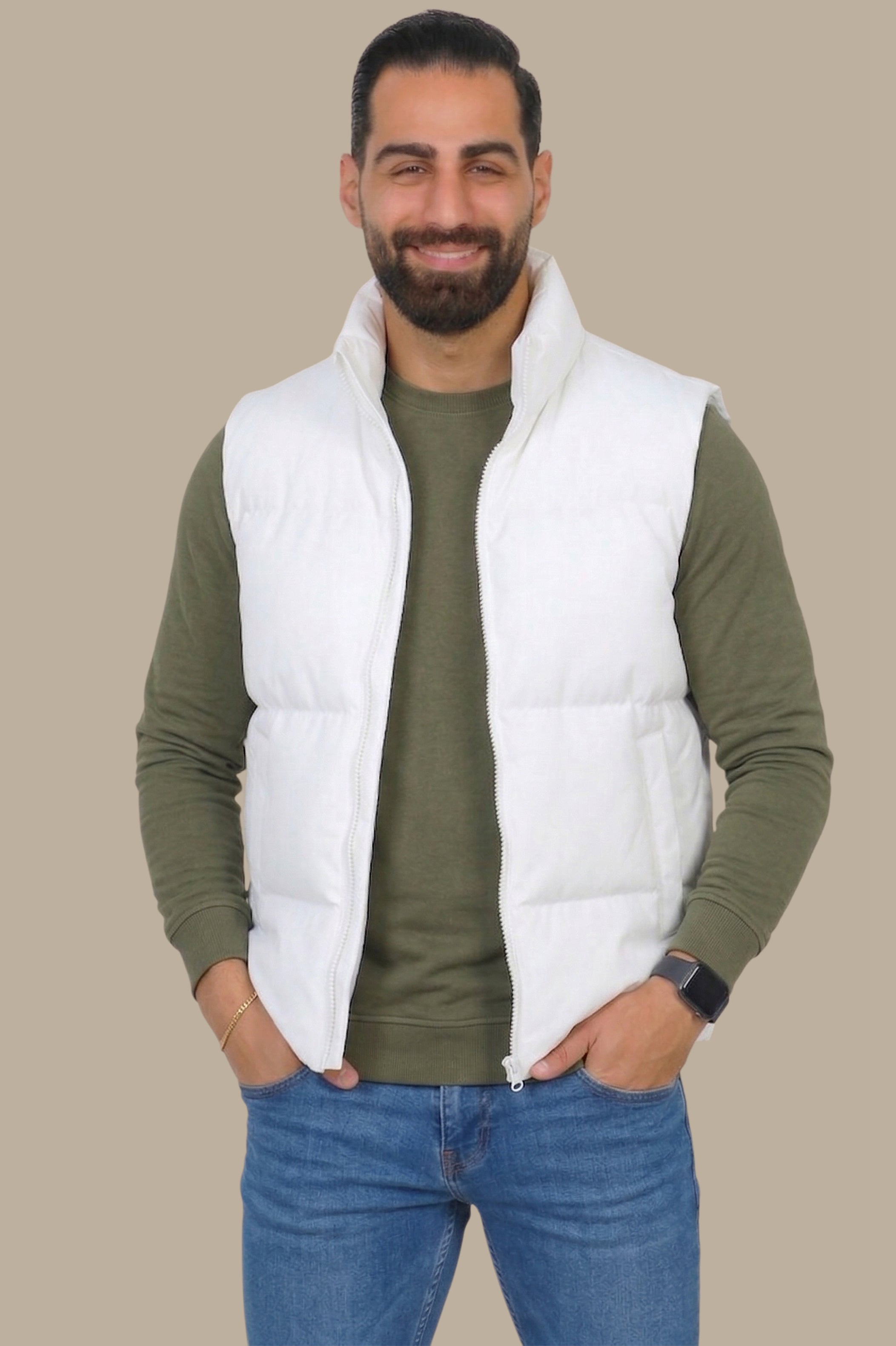 White Basic Puffer Vest