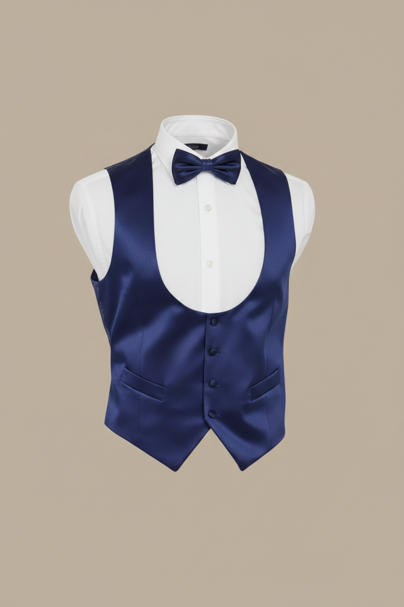 Navy Blue Satin Round Neck Vest