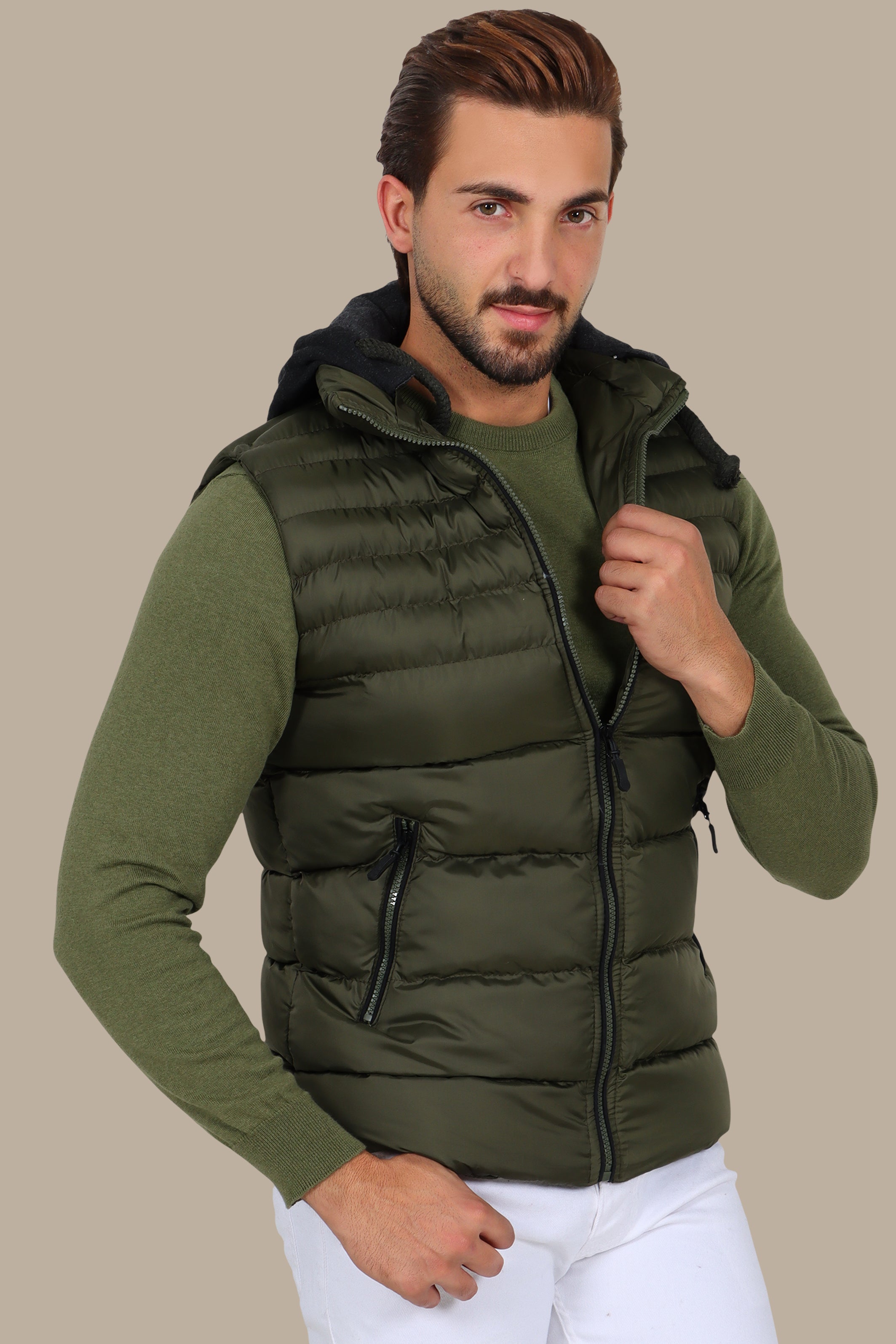 Khaki Basic Puffer Vest