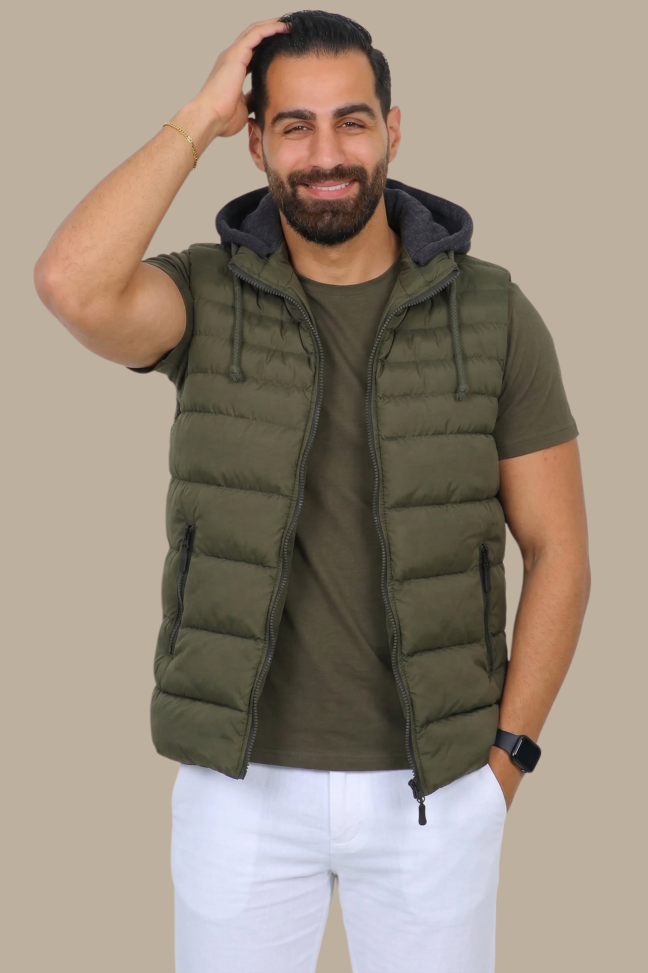 Khaki Basic Puffer Vest