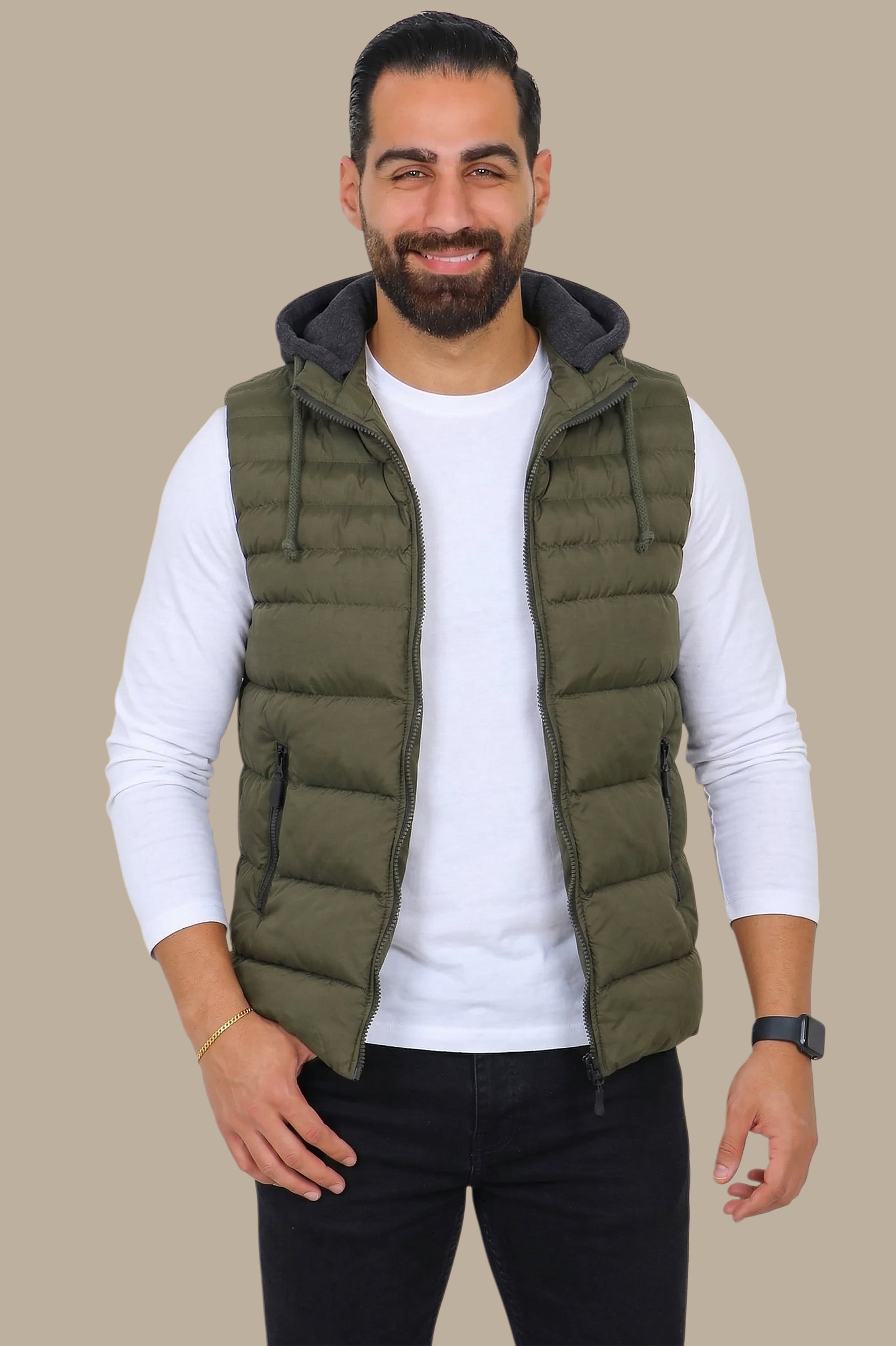 Khaki Basic Puffer Vest