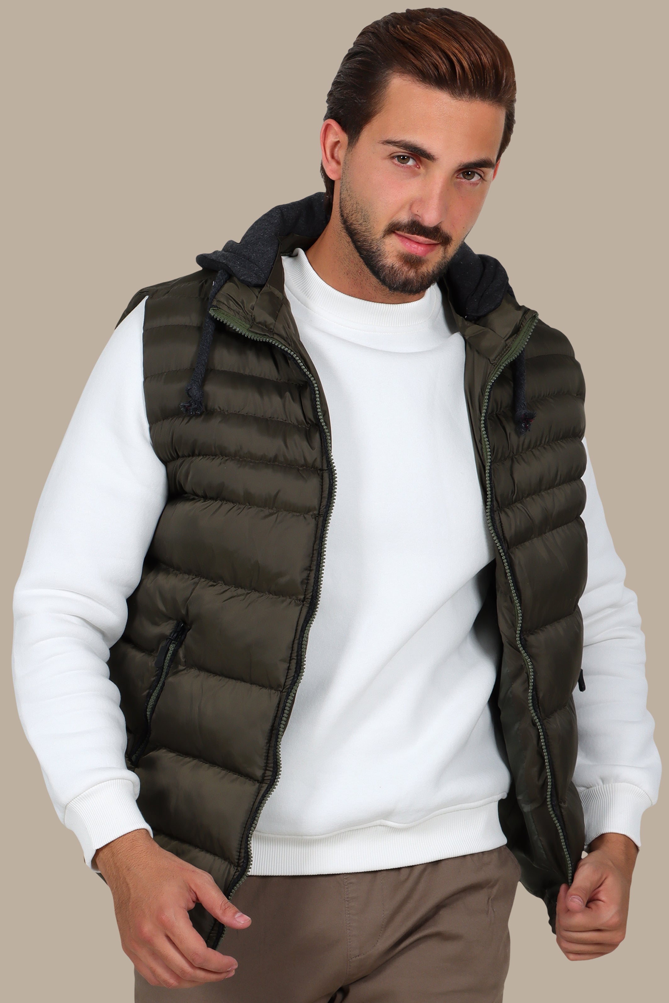 Dark Khaki Basic Puffer Vest