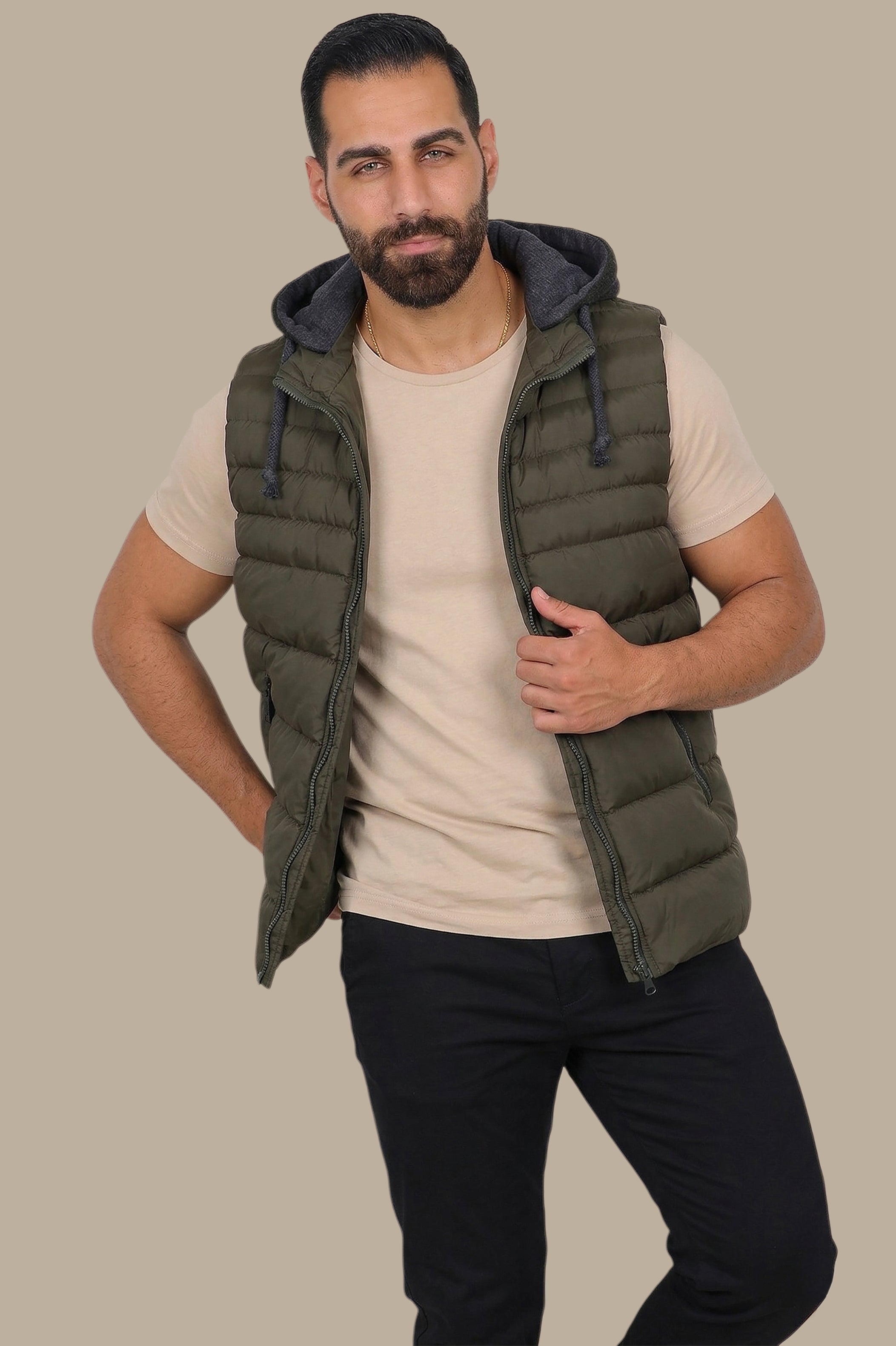 Dark Khaki Basic Puffer Vest