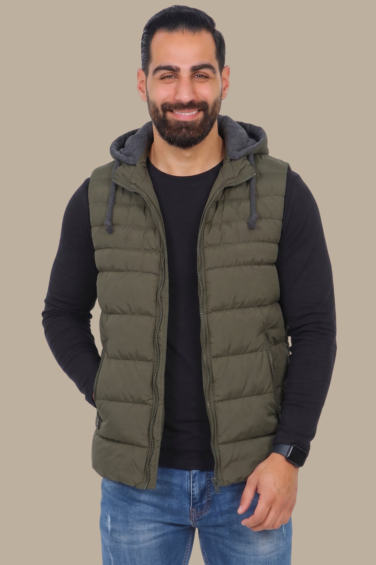 Dark Khaki Basic Puffer Vest