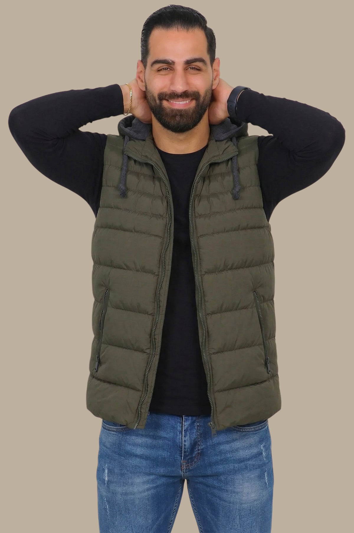 Dark Khaki Basic Puffer Vest