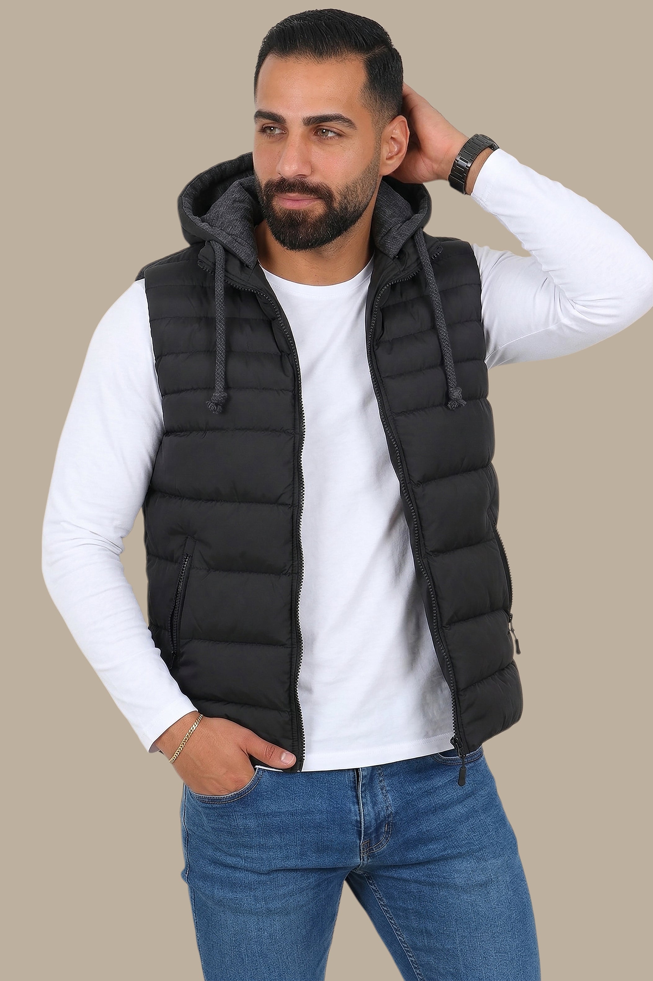 Black Basic Puffer Vest