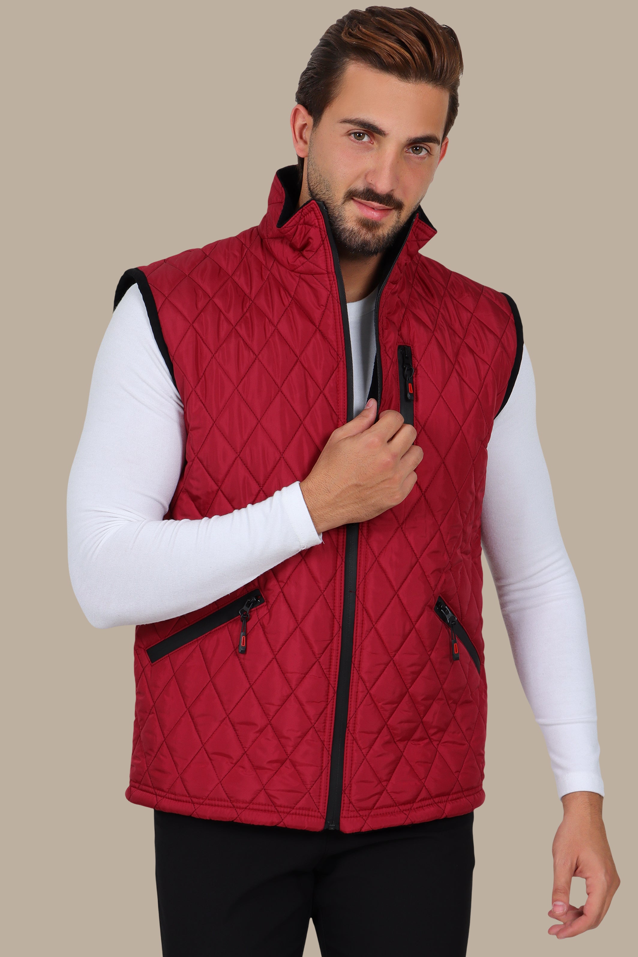 Red Quilted Classic Puffer Vest