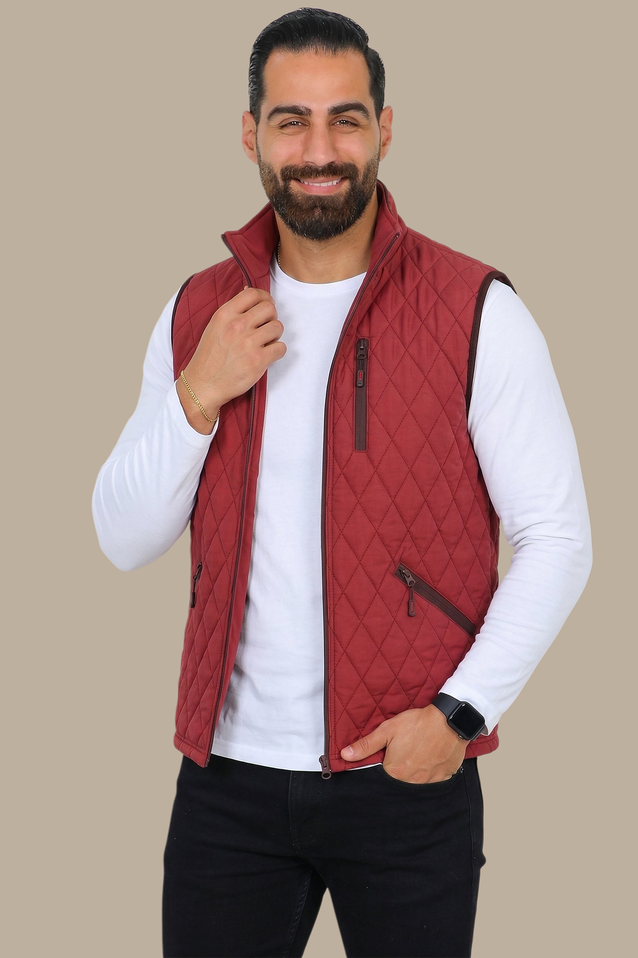 Red Quilted Classic Puffer Vest