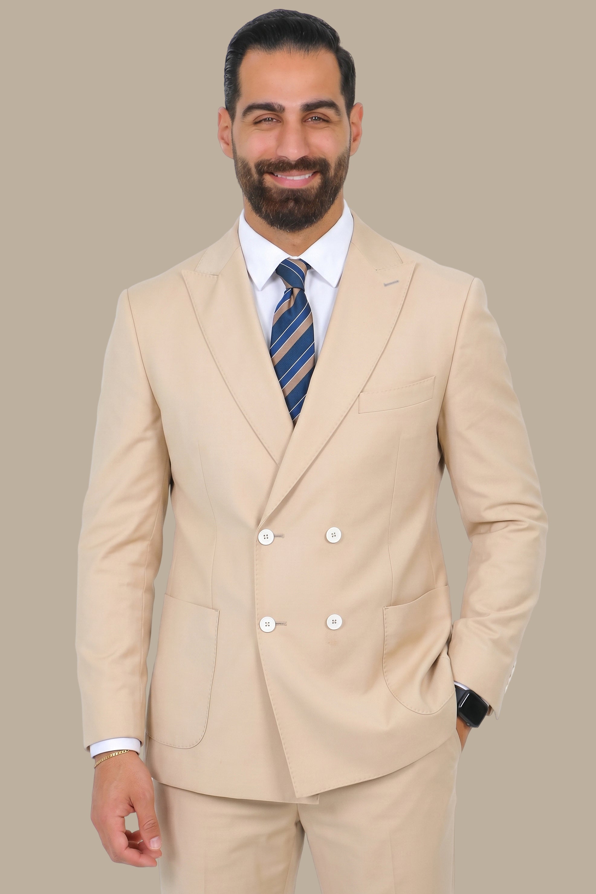 Peach Double-Breasted 4-Button Suit