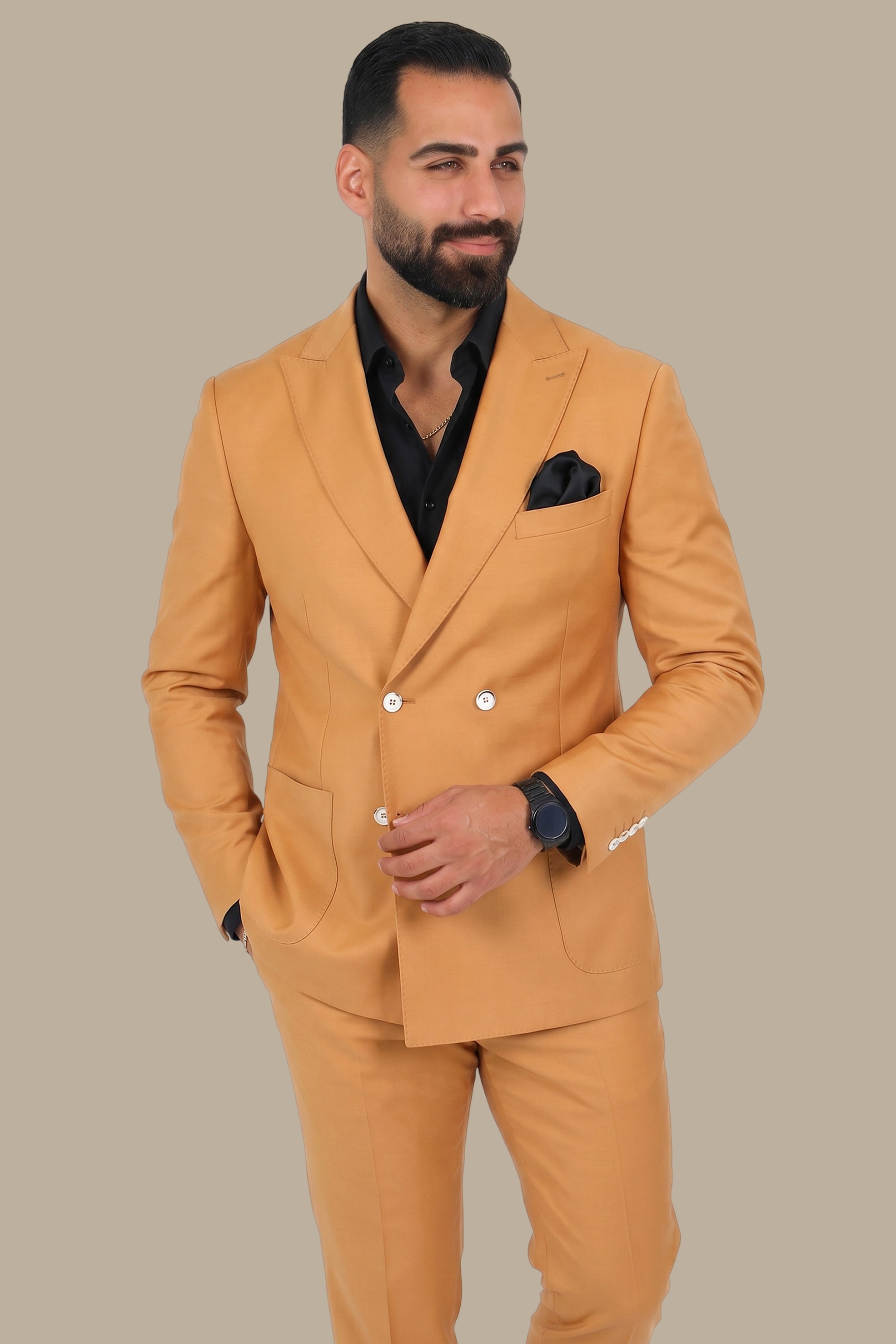 Camel Double-Breasted 4-Button Suit