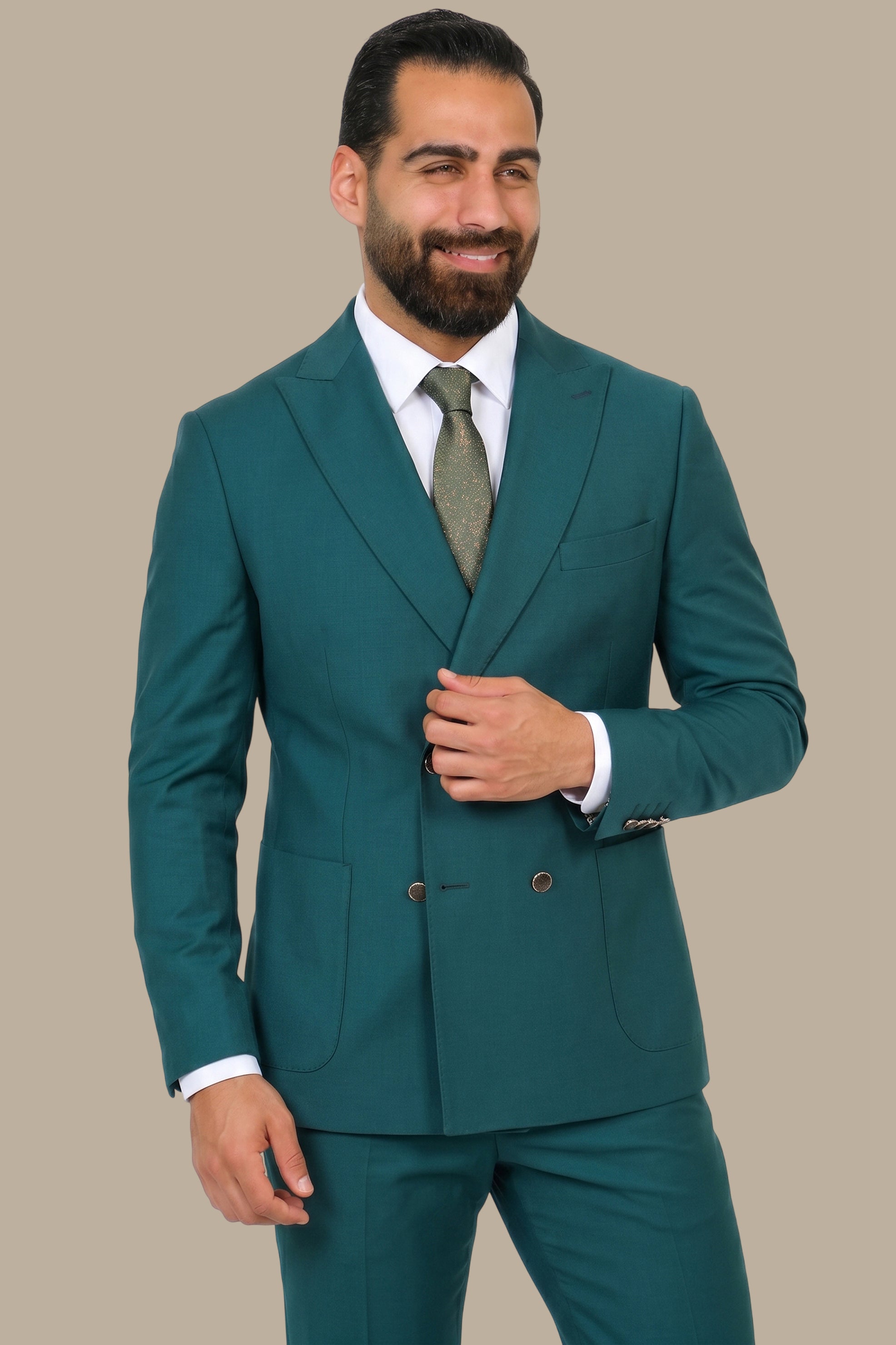 Dark Green Double-Breasted 4-Button Suit
