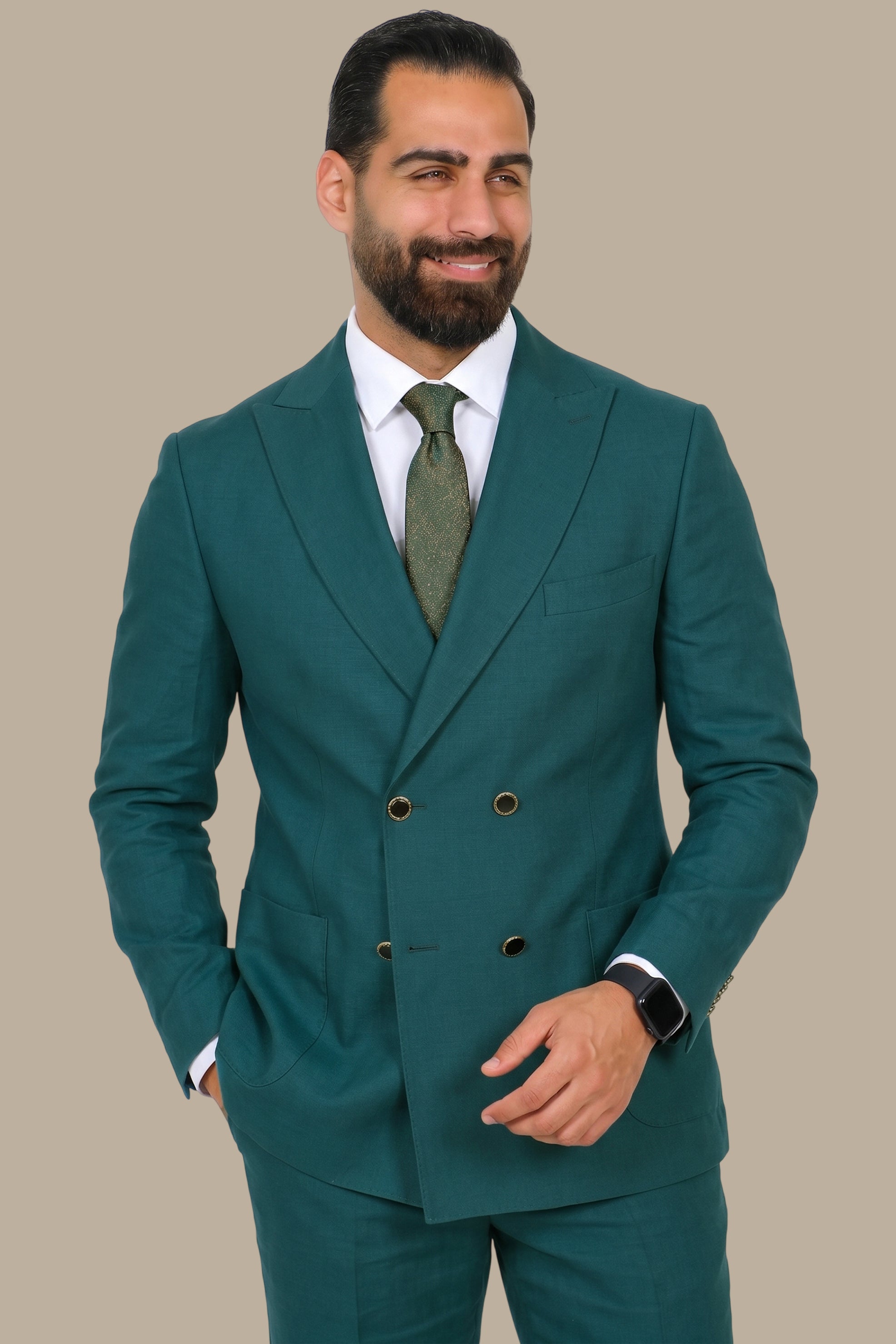 Dark Green Double-Breasted 4-Button Suit