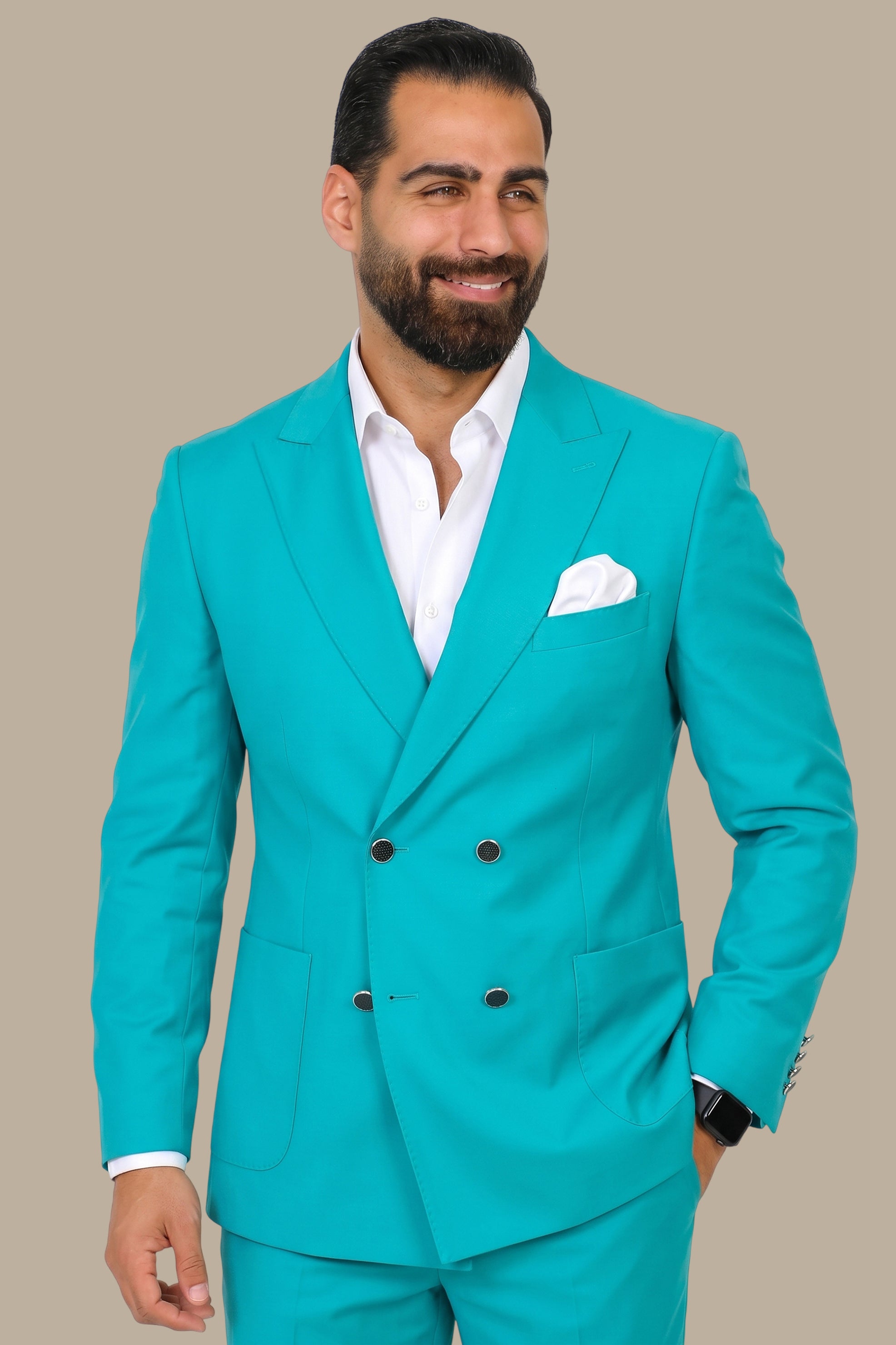 Turquoise Double-Breasted 4-Button Suit
