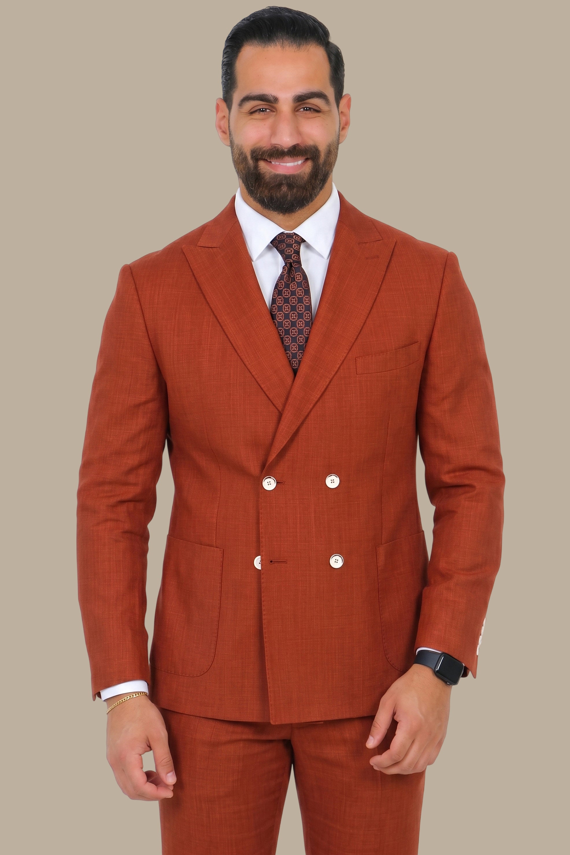 Brick Double-Breasted 4-Button Suit