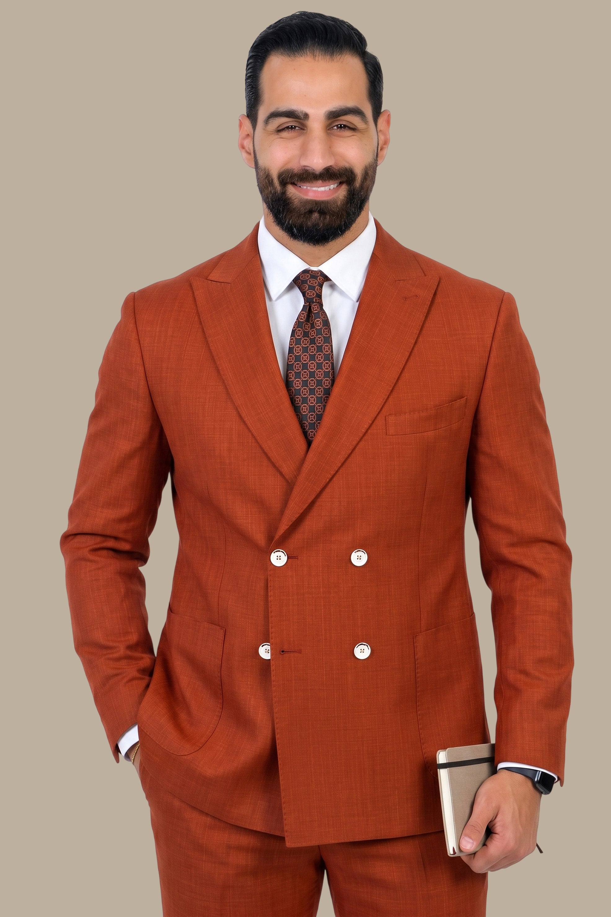 Brick Double-Breasted 4-Button Suit