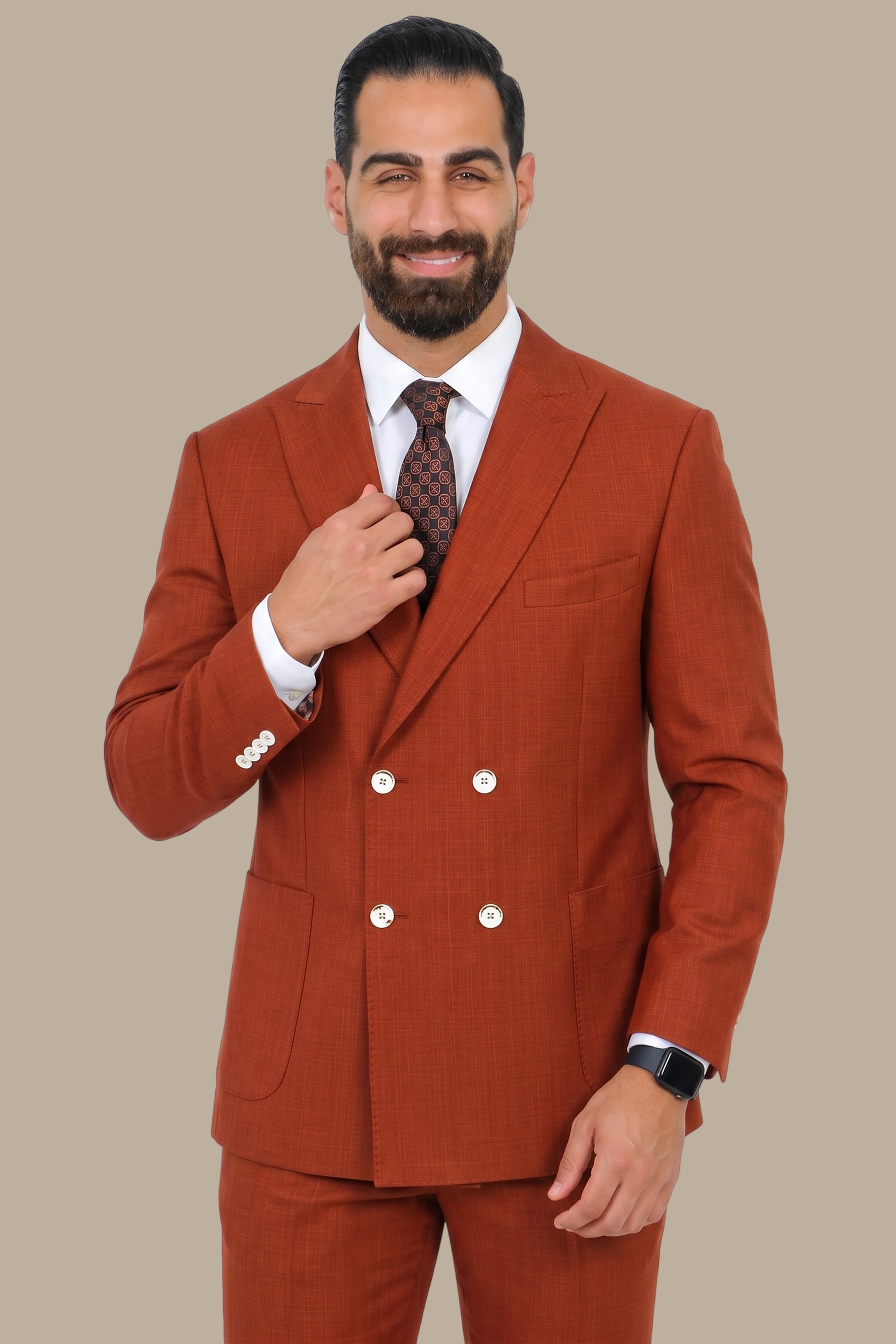 Brick Double-Breasted 4-Button Suit