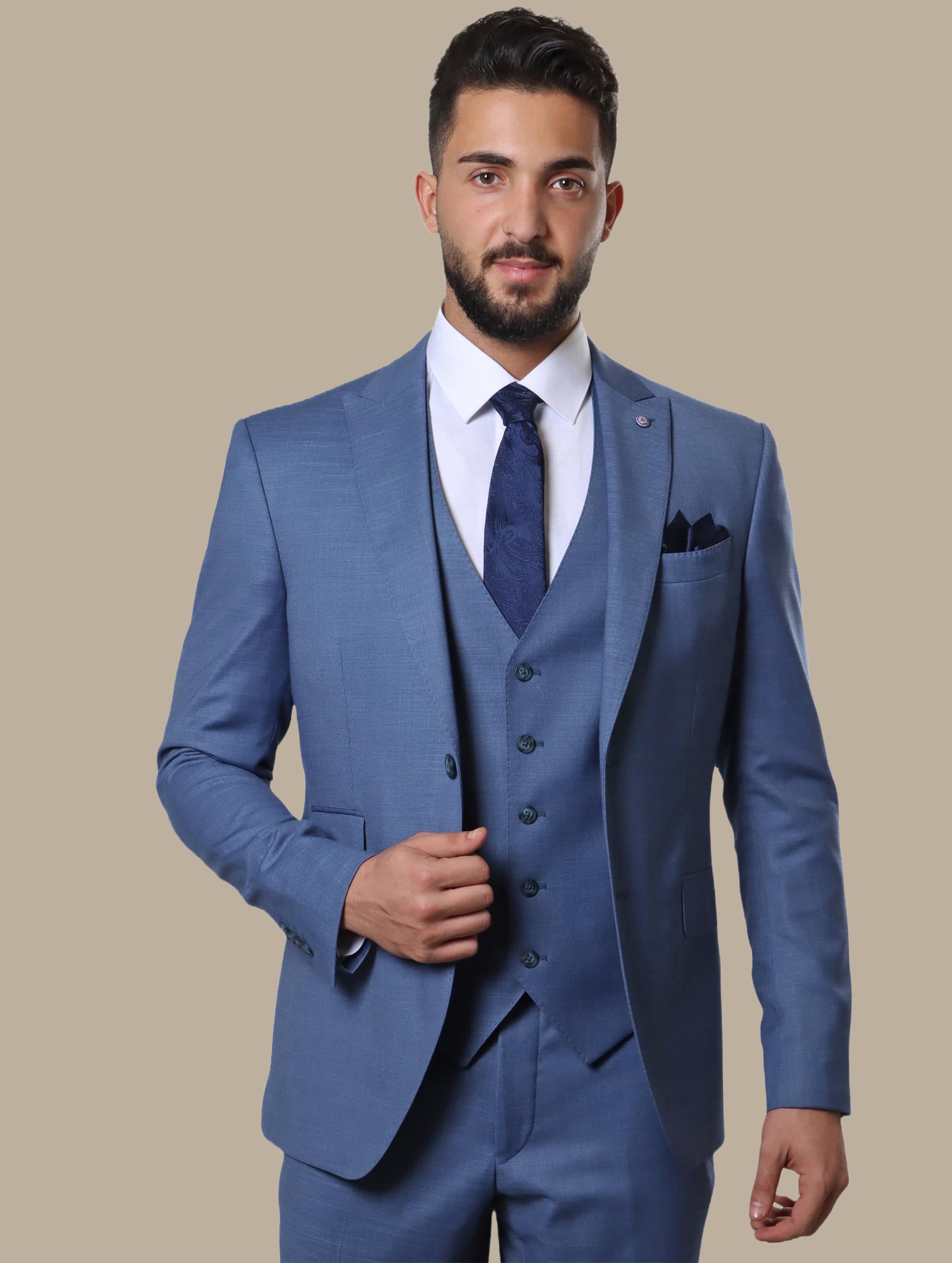 Petrol Elegance: 3-Piece Lycra Fil-a-Fil Suit