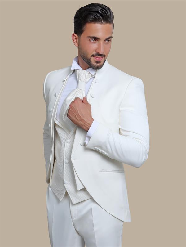 White 4-Piece Mao Collar Tuxedo