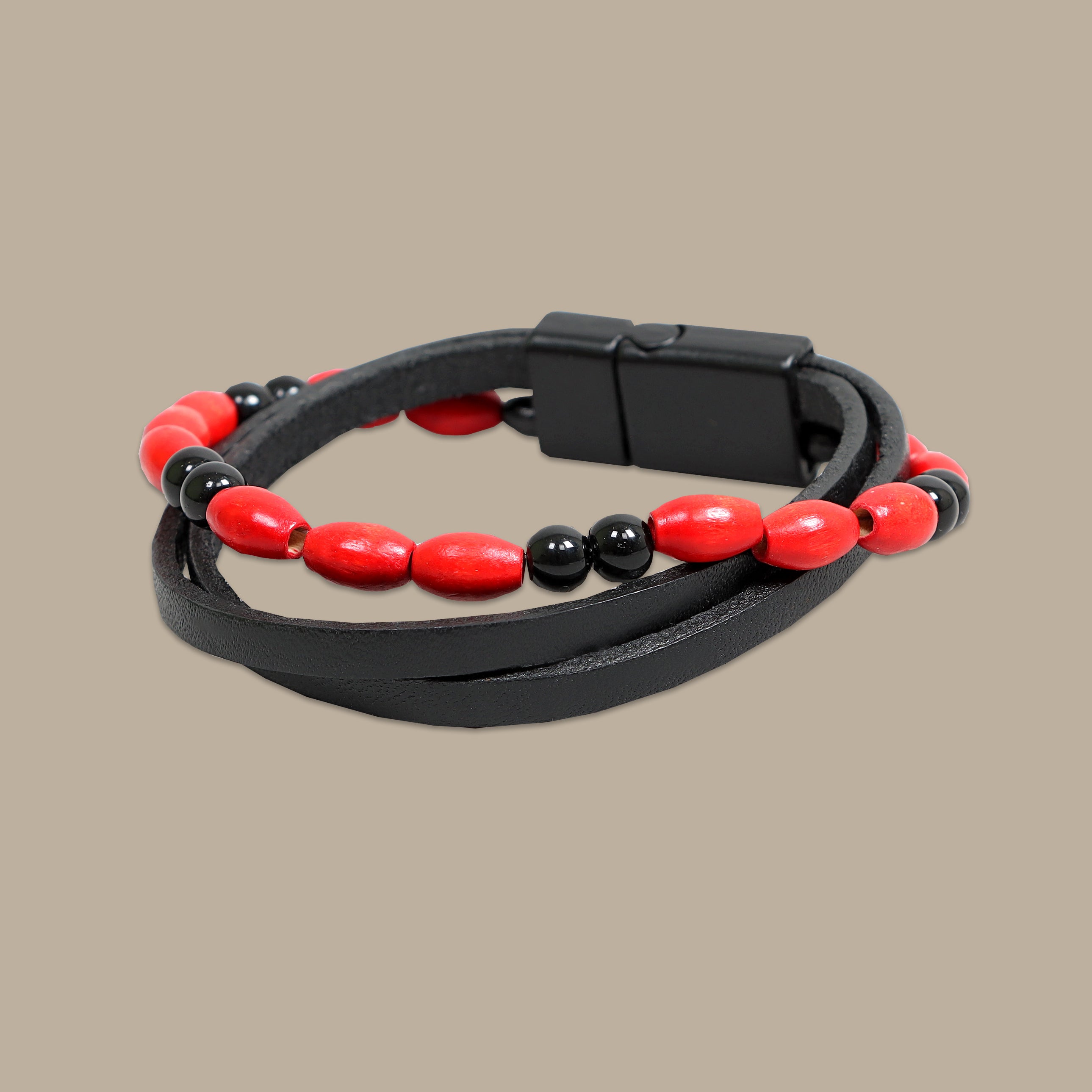 Black Leather Elegance: Stylish Bracelet